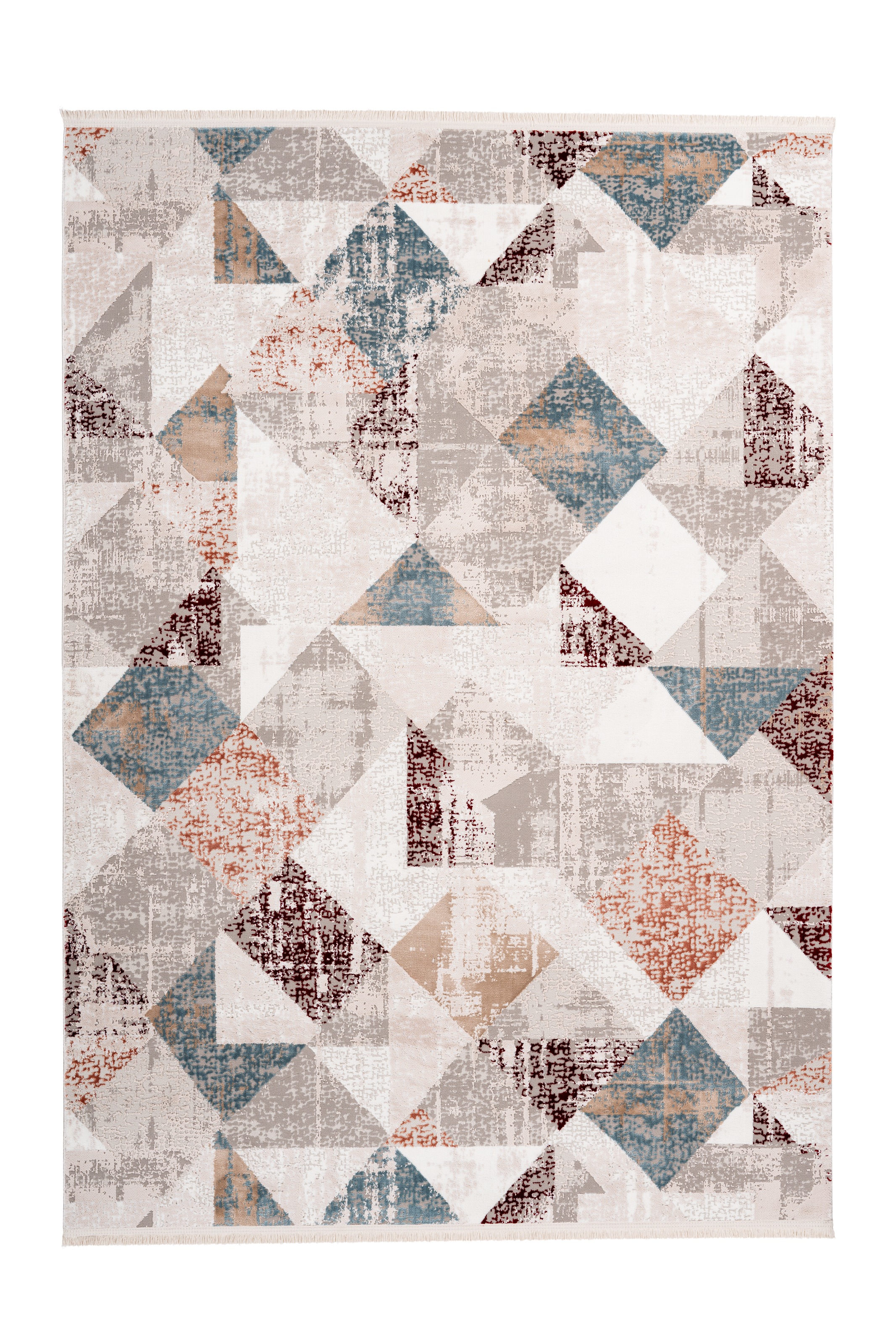 Tapis Géométrique à Franges "Akropolis II" Gris & Rose 120 x 180 cm