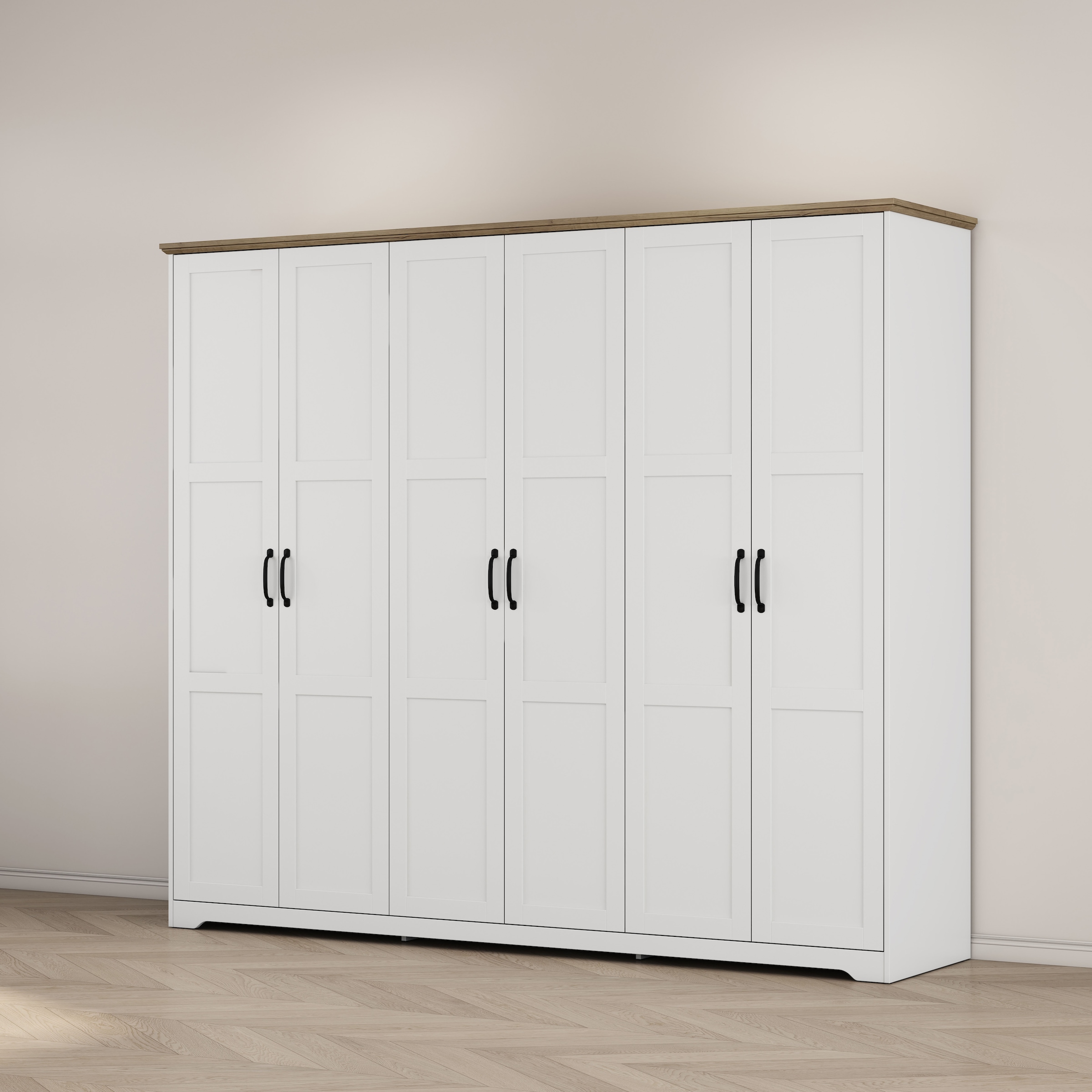 GOODproduct Kleiderschrank »Emmilia Schrank Schlafzimmerschrank im Landhaus Design« Mit vielen Einlegeböden und Softclose,  Landhaus Schrank mit  6 Türen Breite 226,5cm Höhe 2m