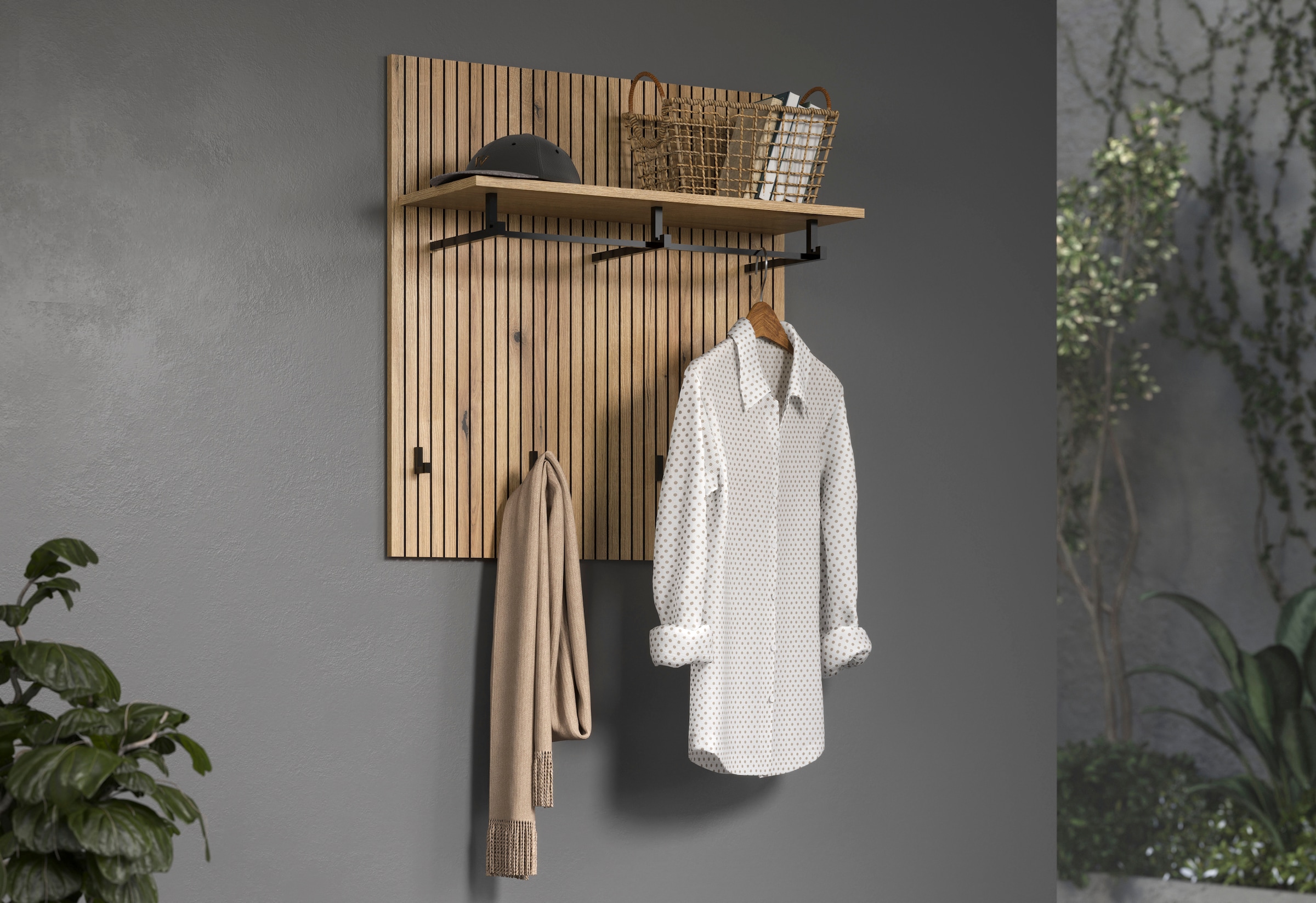 Home affaire Panneau de vestiaire »Amrum« 1 cuis tlg. Wandpaneel mit Ablage, 1 Kleiderstange & 4 Haken - (B/T/H) 80/28/84 cm