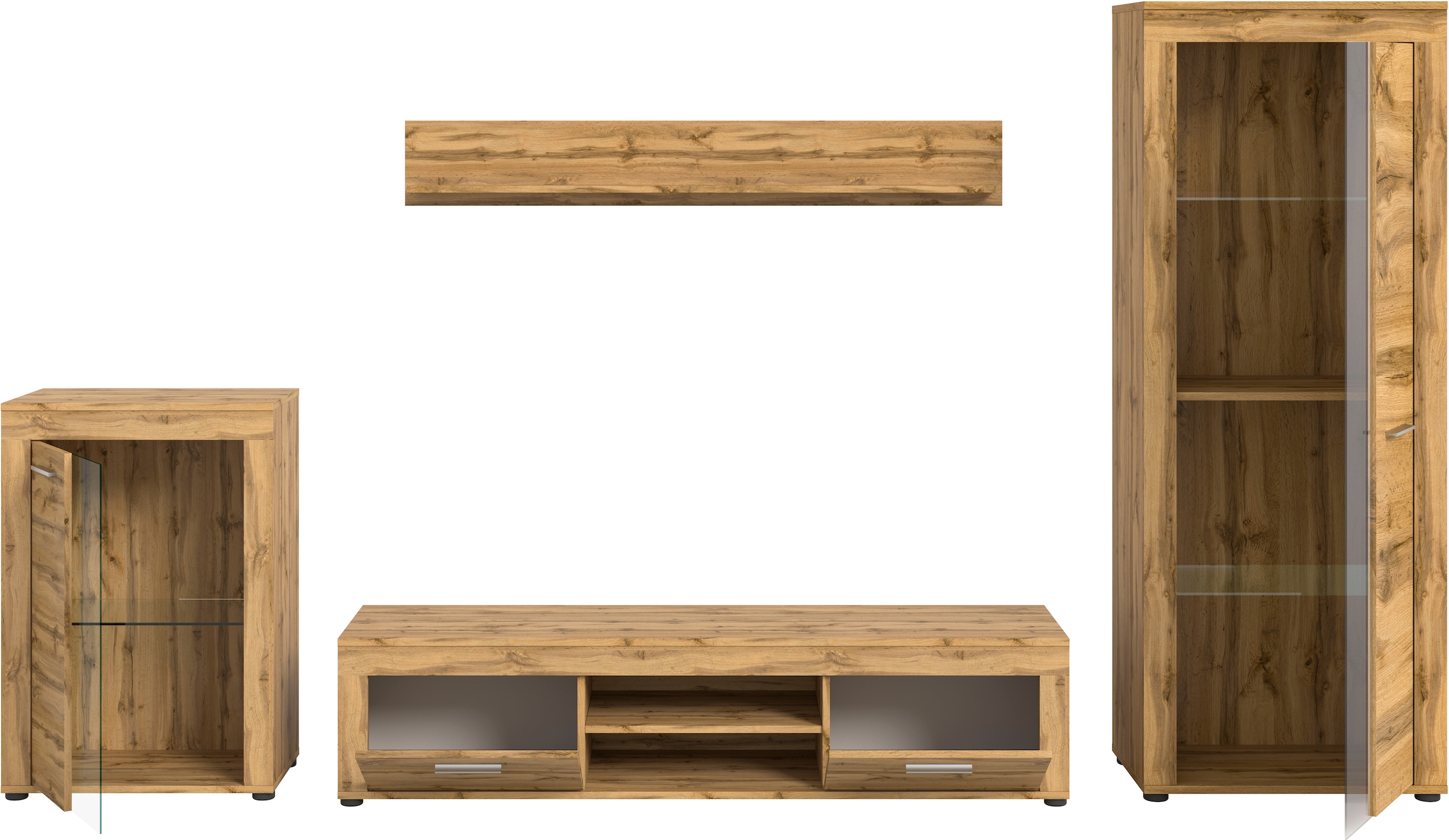 INOSIGN Wohnwand »Aosta,  4-tlg., best. aus: Vitrine, Lowboard, Wandboard & Vitrine hoch« 4 Stk. tlg.