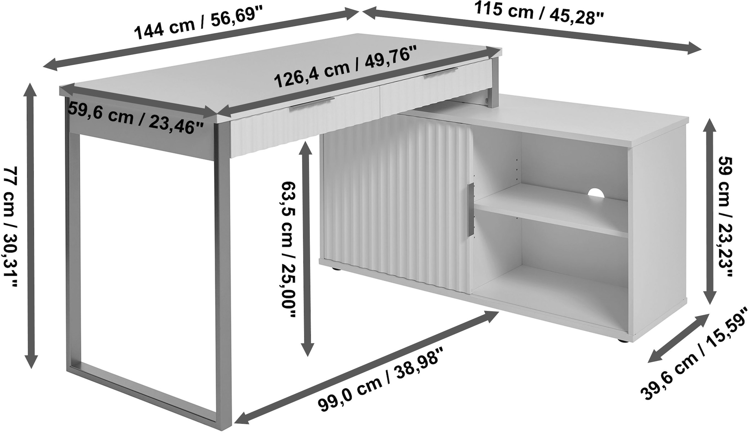 Jahnke Bureau d'angle »CARVE C 145 E« 1 cuis tlg. montage réversible, avec porte coulissante, dimensions 144 x 115 cm