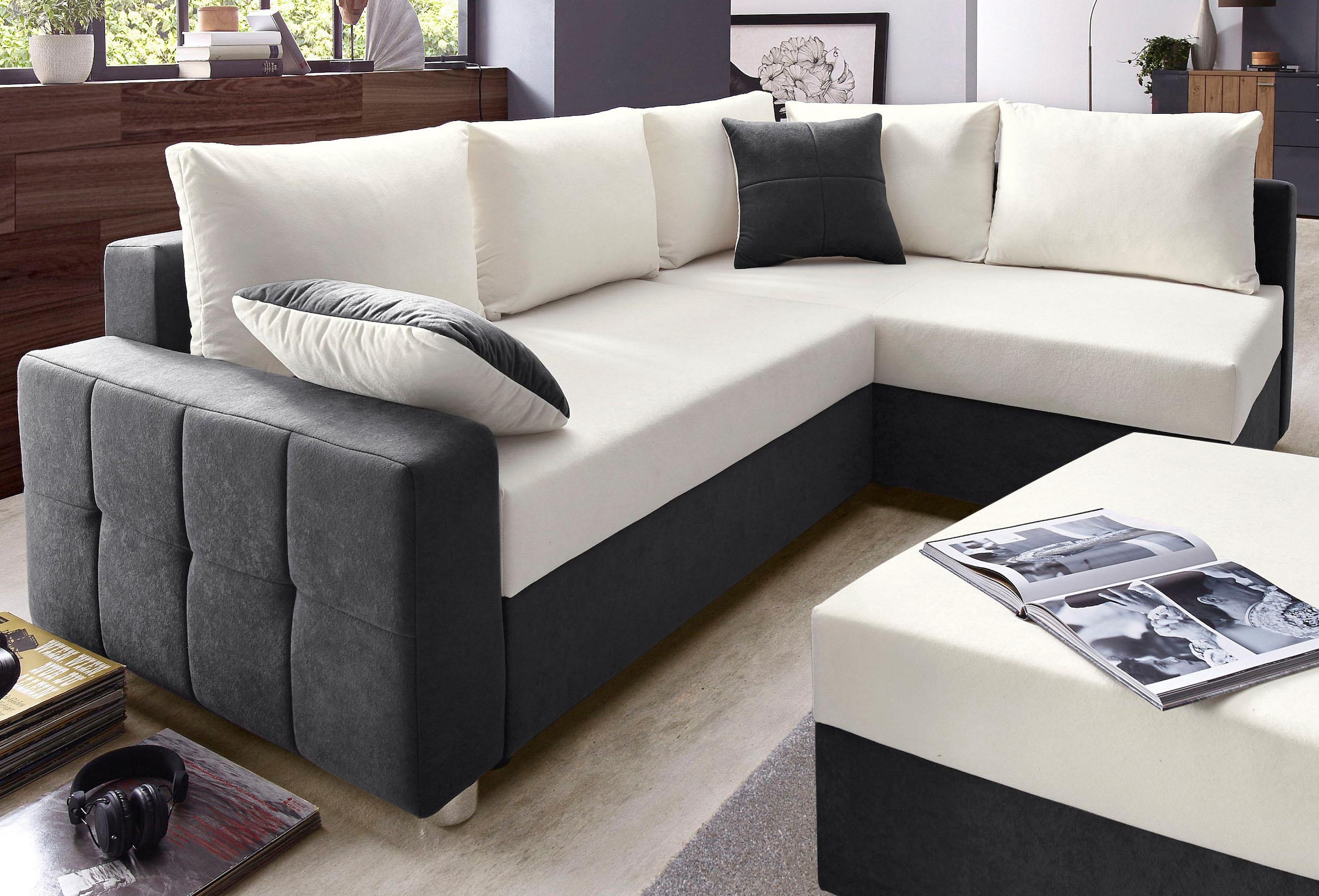 COLLECTION AB Ecksofa »Parma L-Form« mit Bettfunktion und Federkern