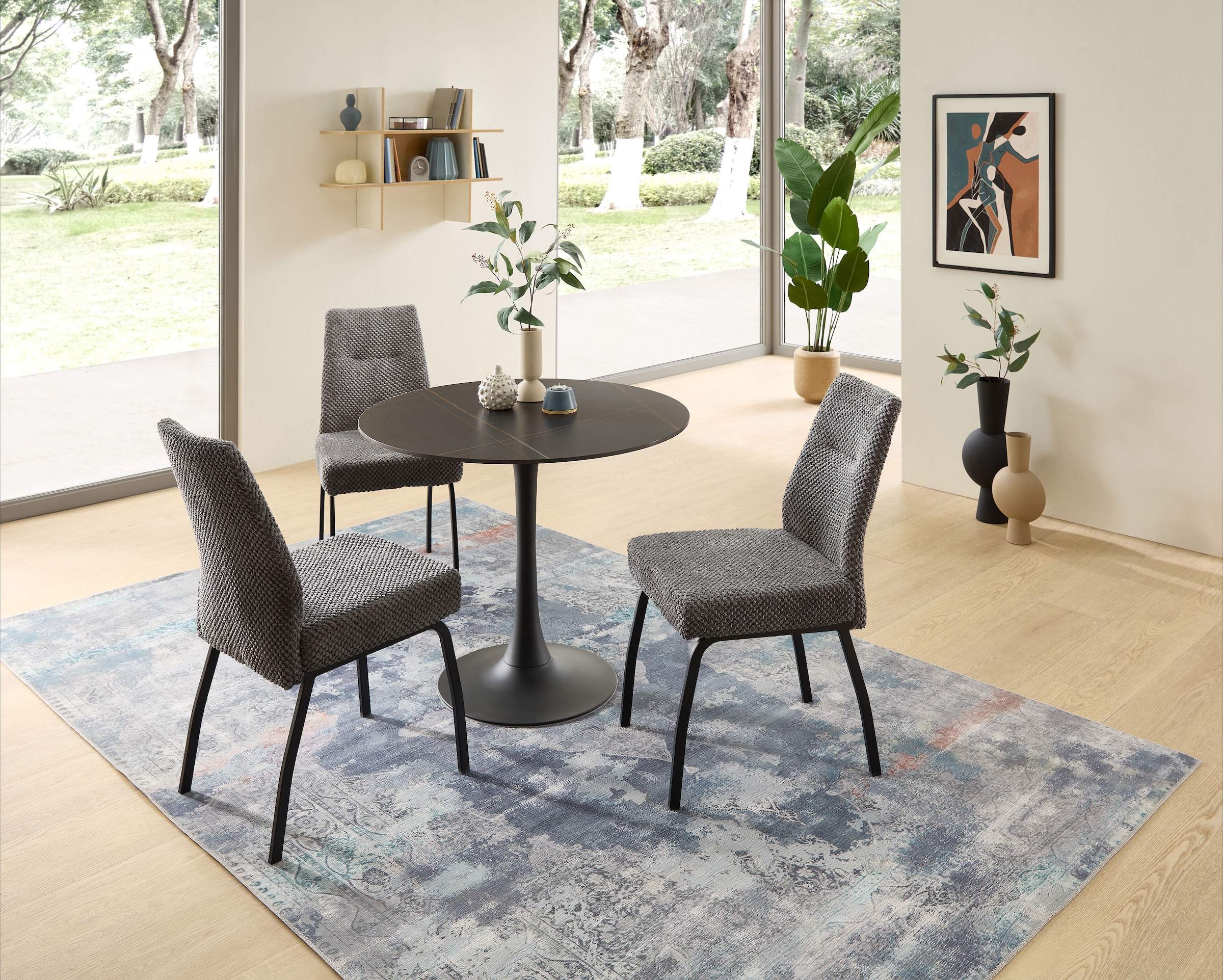 Stolkom Esstisch »Josh Esszimmertisch rund Keramik, marmoriert, BxH 90x75 cm«, Keramikoberfläche marmoriert, Wahlweise in weiss, grau oder schwarz