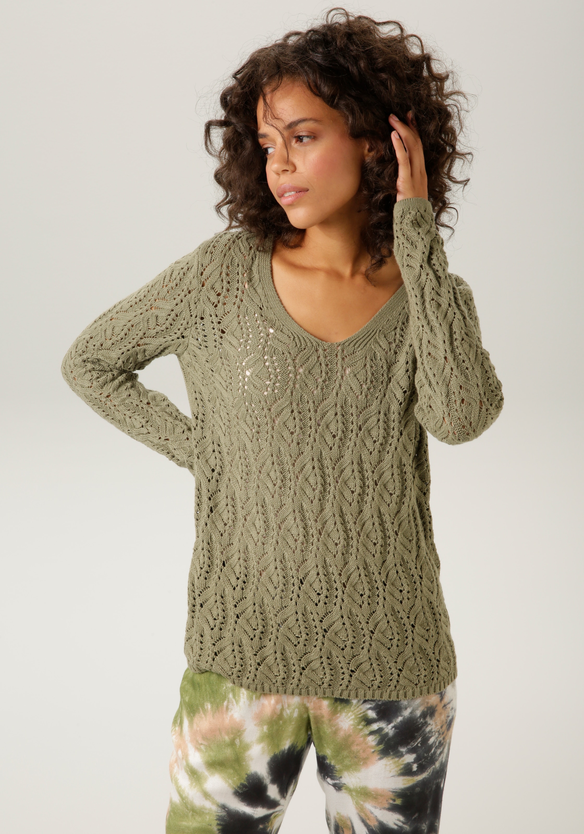 Strickpullover, mit trendigem Ajour-Muster