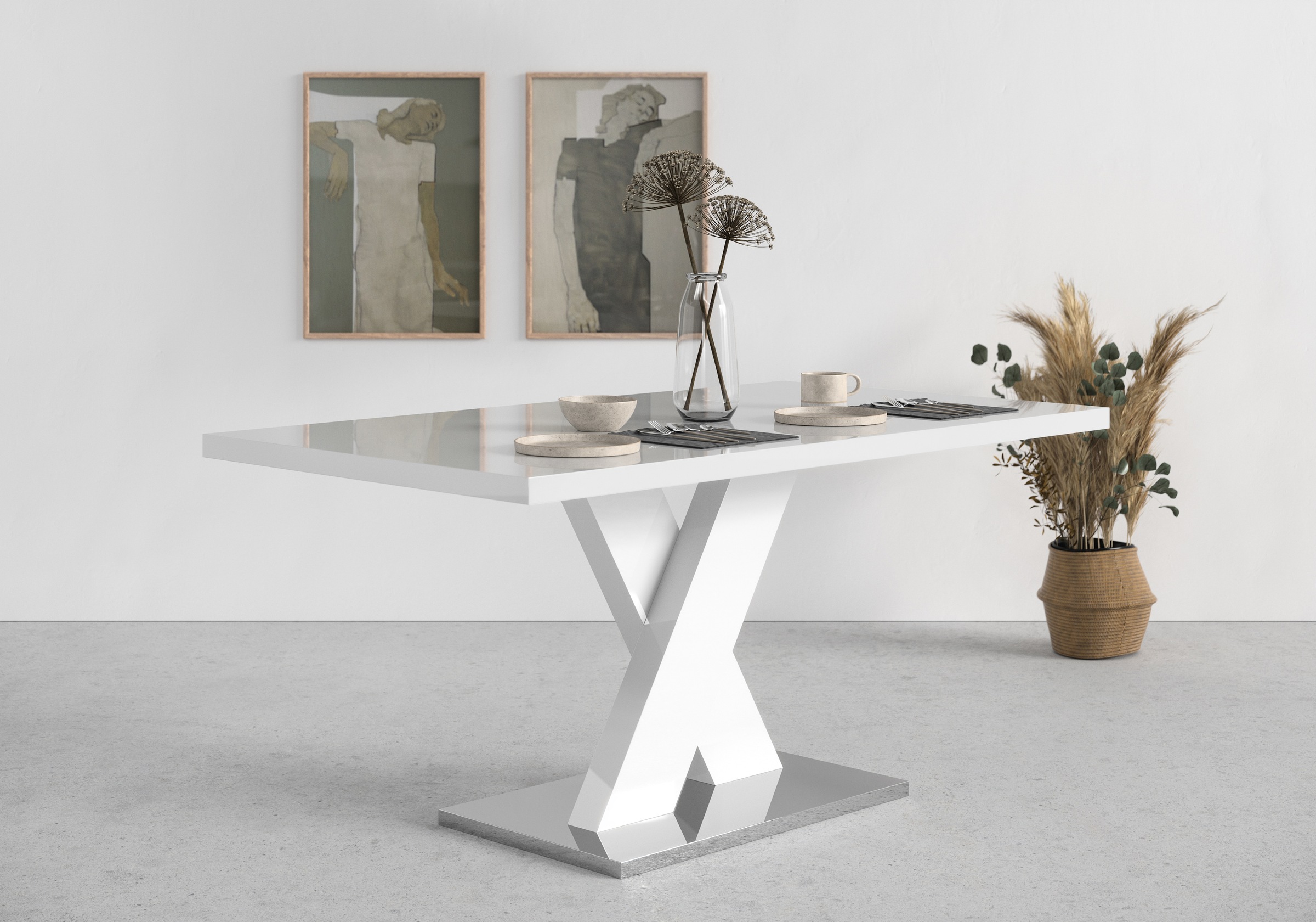 Image of GOODproduct Esstisch "Ali, Modernes Design" Tisch, Küchentisch, OTTOs Choice, Breite 160 cm, weiss Hochglanz, Bodenplatte aus Metall