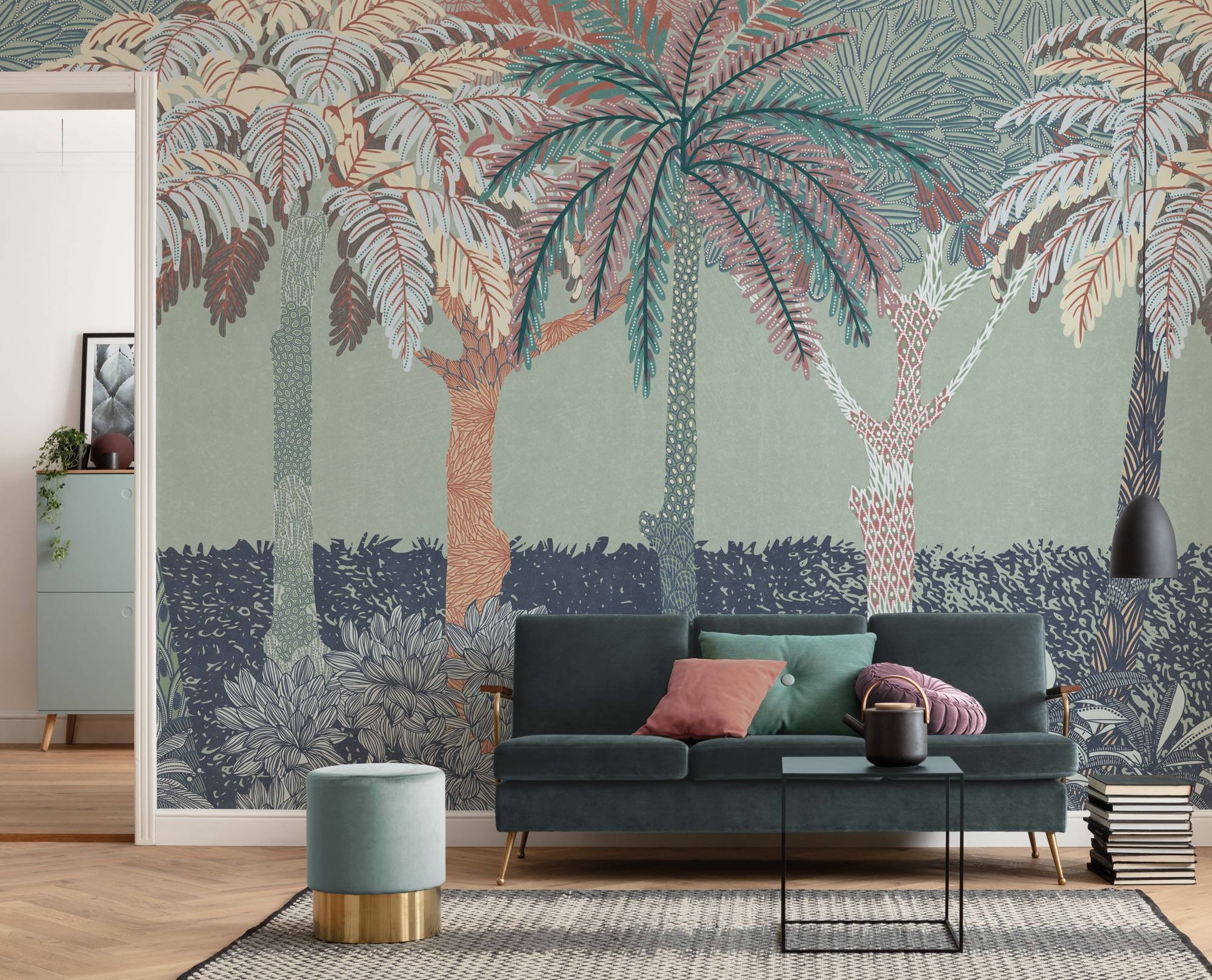 Image of Komar Fototapete "Vlies Fototapete - Patterned Palms - Grösse 400 x 250 cm" Motiv bedruckt glatt