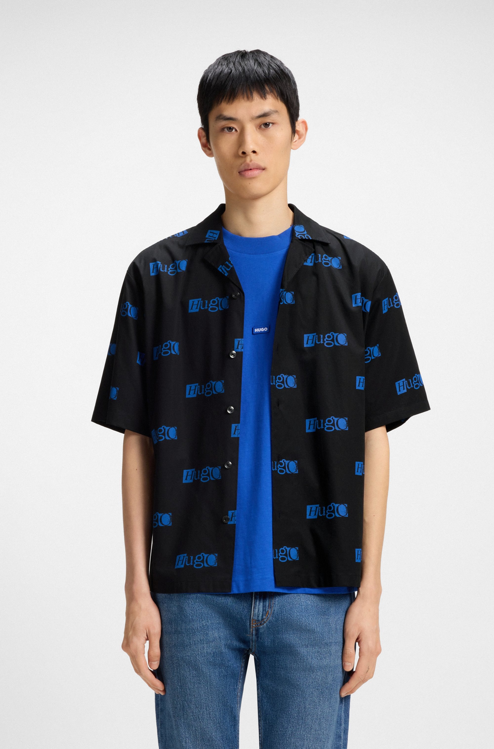 Image of HUGO Kurzarmhemd "Eligino" mit Hugo-Logo-Print