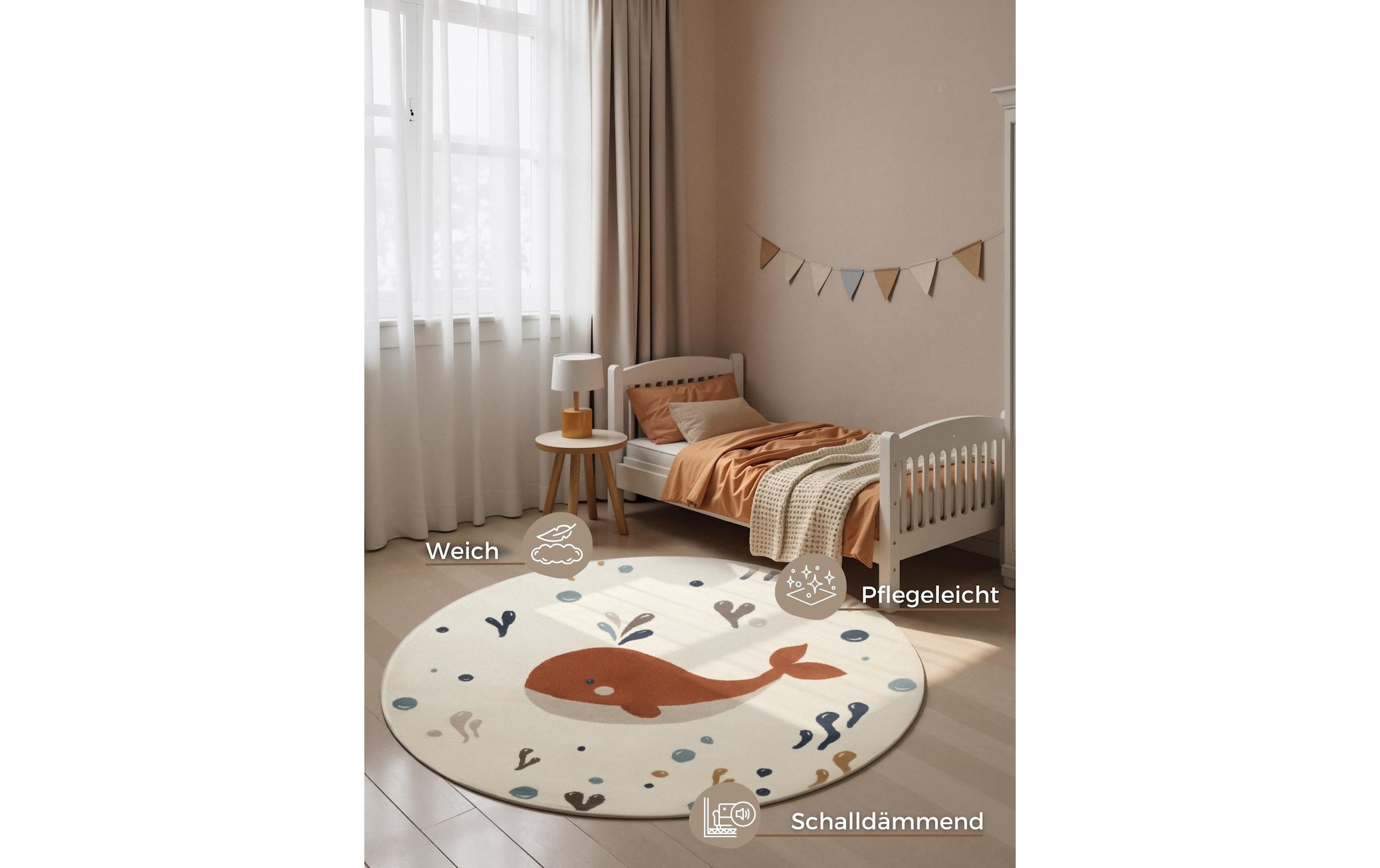 HANSE Home Kinderteppich »Moby« rund 10 mm Höhe Pflegeleicht, Weich, Kinderzimmer, Spielteppich, Spielunterlage