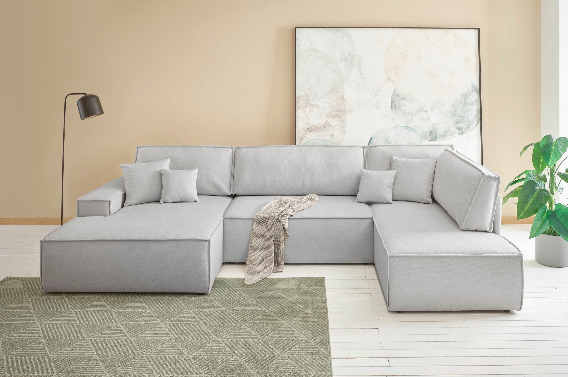 Image of GOODproduct Wohnlandschaft "FINNLEY Struktur U-Form XXL 329 cm - OTTO. Verlässliche Qualität." Schlafsofa, Bettkasten, in Bouclé, Struktur fein und Mega Cord