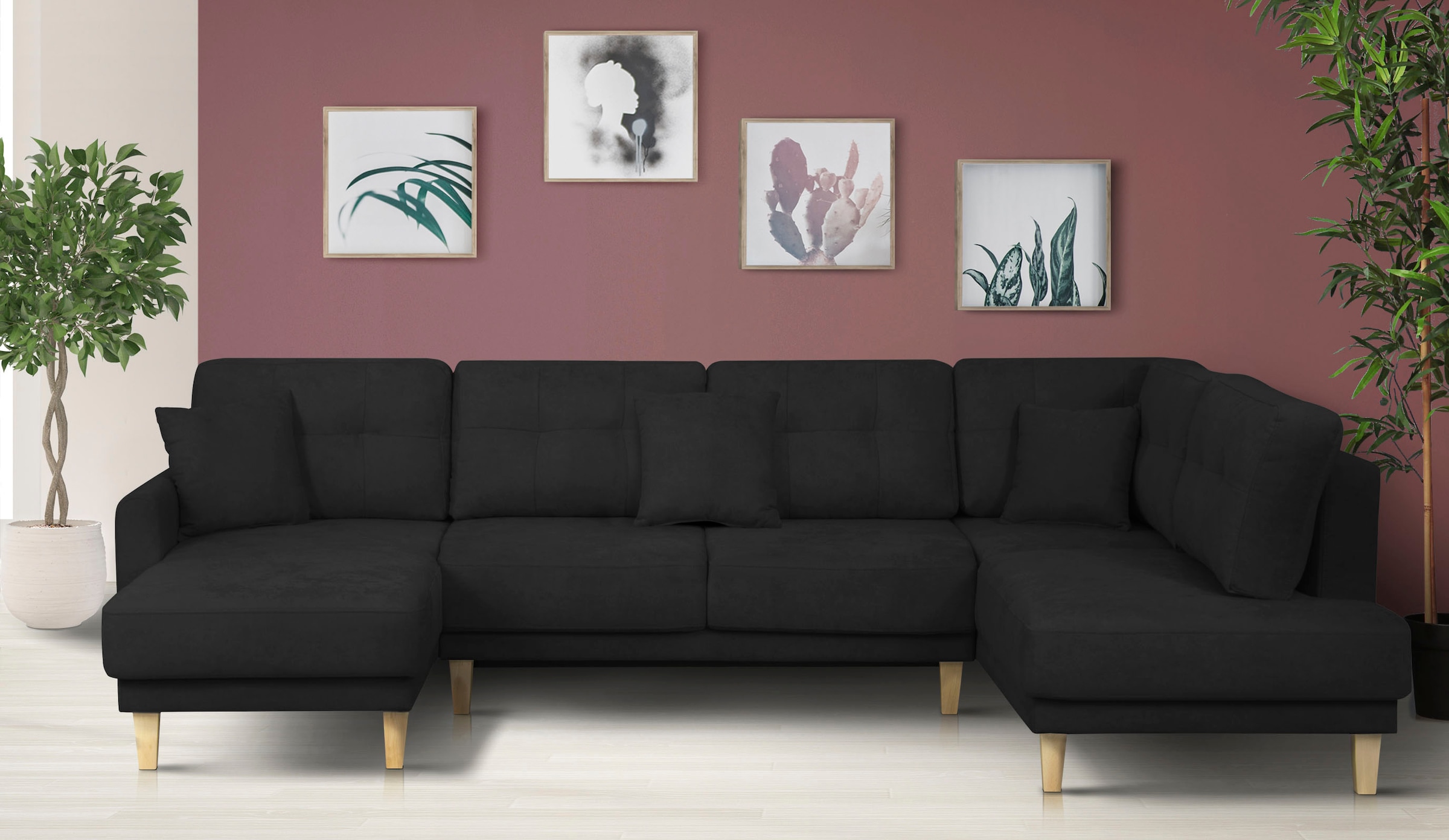 Home affaire Wohnlandschaft »TRIPLO U-Form wahlweise mit Schlaffunktion, B/T/H: 310/192/90 cm« Schlafsofa, auch mit Bettkasten, Steppung im Rückenkissen