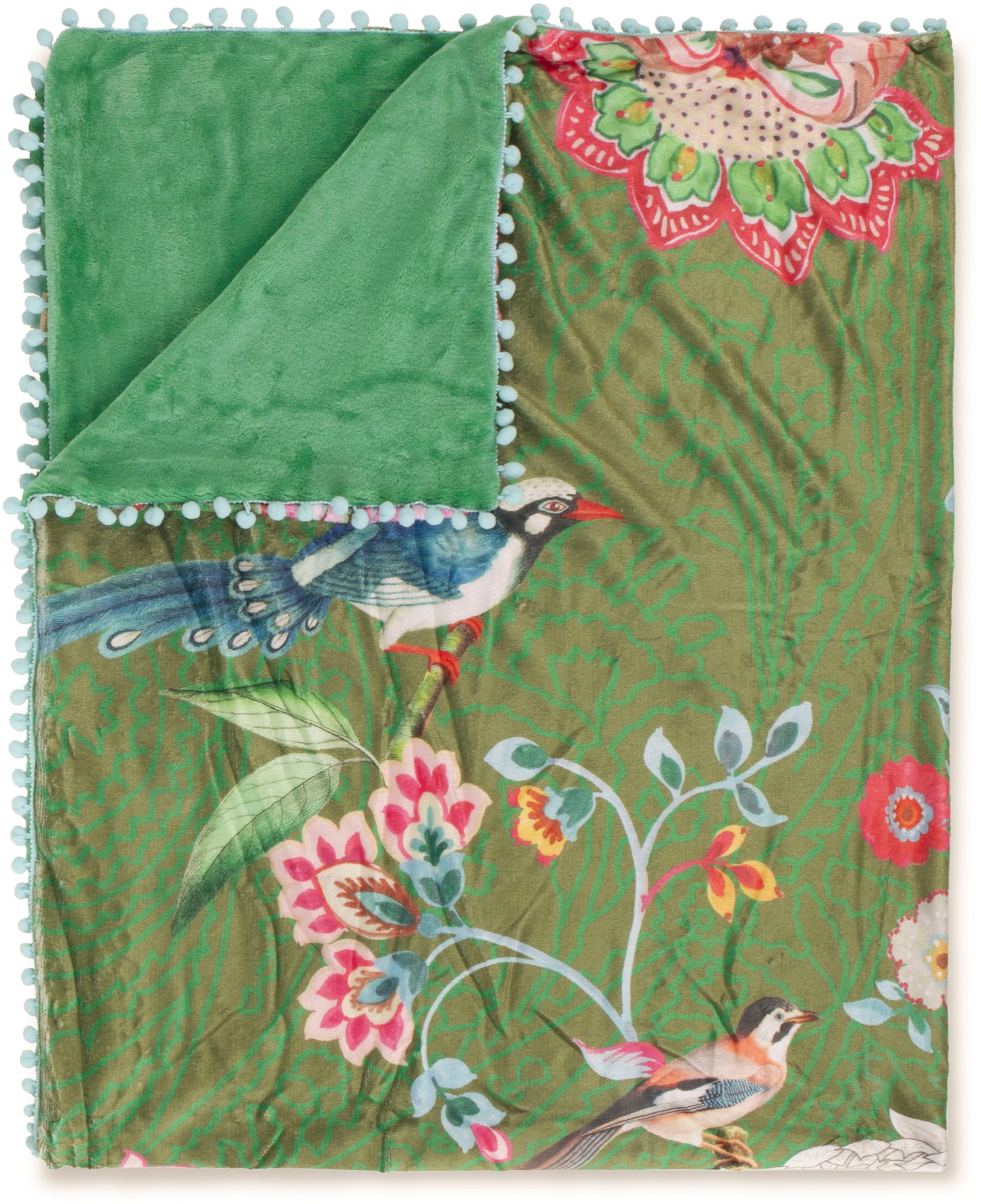 Happiness Plaid »Ming«, Sehr Weich, Kuscheldecke, Mit Pompons, 130x160 cm, Wendeoptik, Blumen