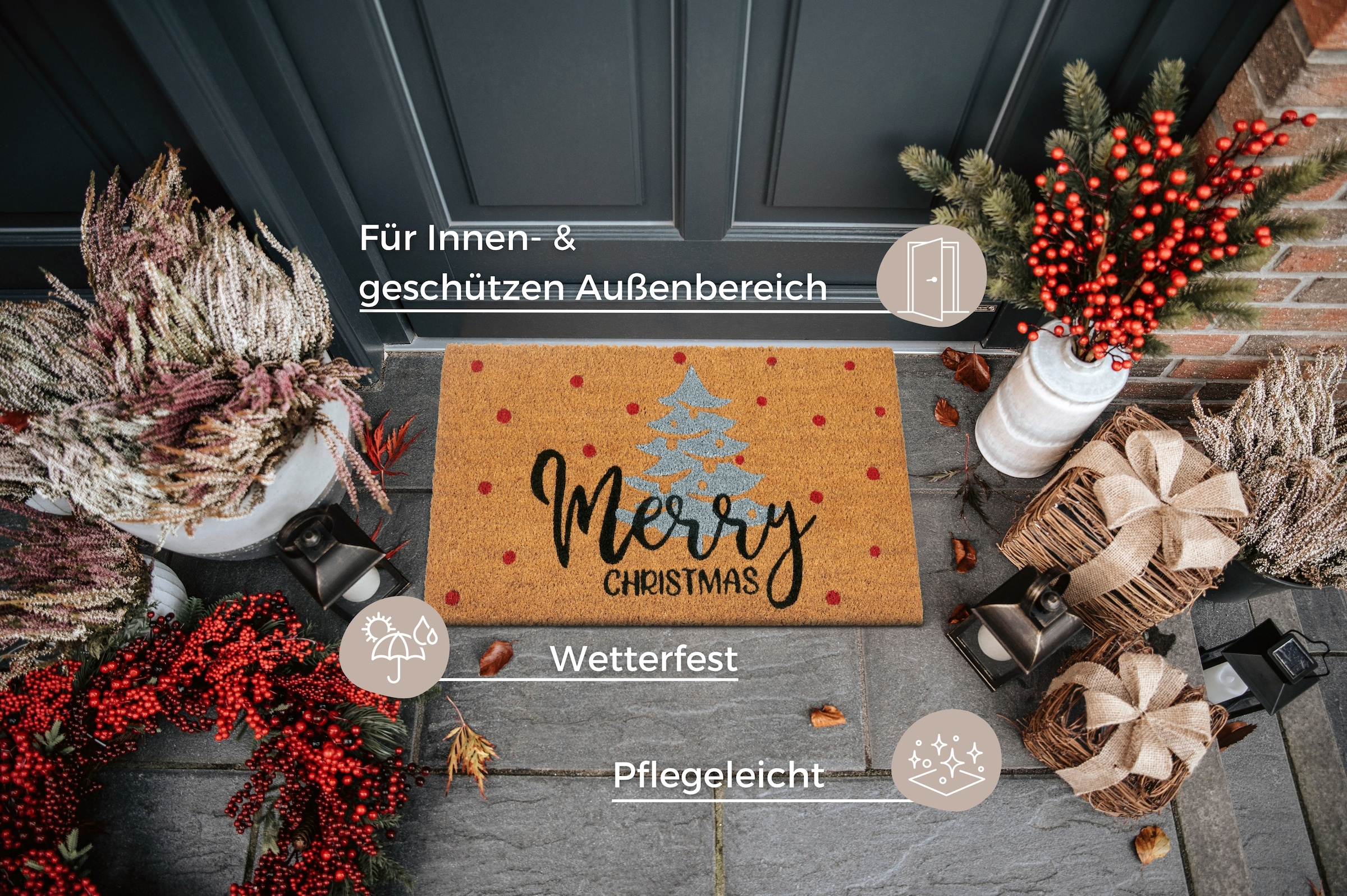 HANSE Home Fussmatte »Kokos Silver Christmas Gifts, Türmatte«, rechteckig, 15 mm Höhe, Schmutzfangmatte, Rutschfest, Outdoor, Weihnachten, Kokosmatte, Flur