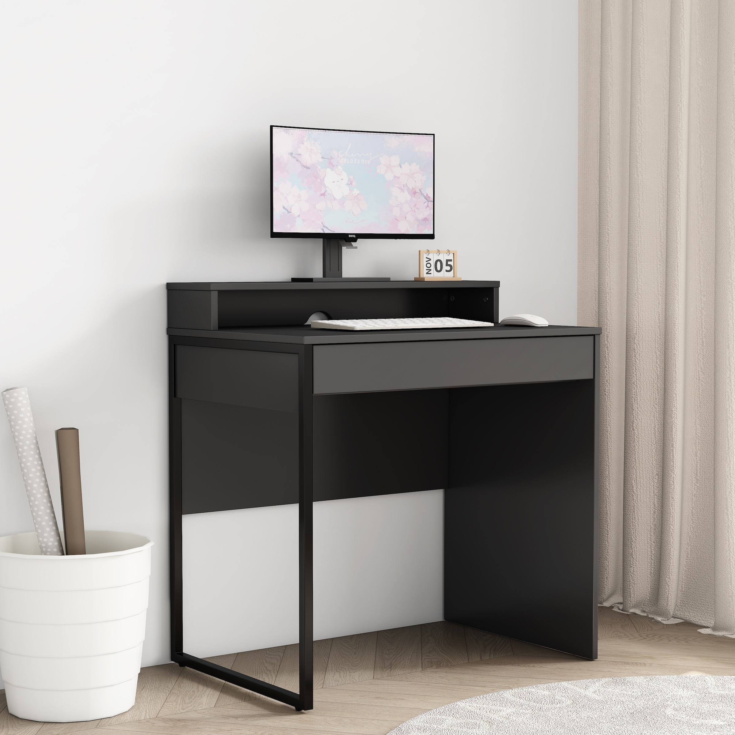 GOODproduct Schreibtisch »Moid, Computertisch in modernem Design« Breite 80 cm, mit Schublade, Kabeldurchlass & Metallkufe