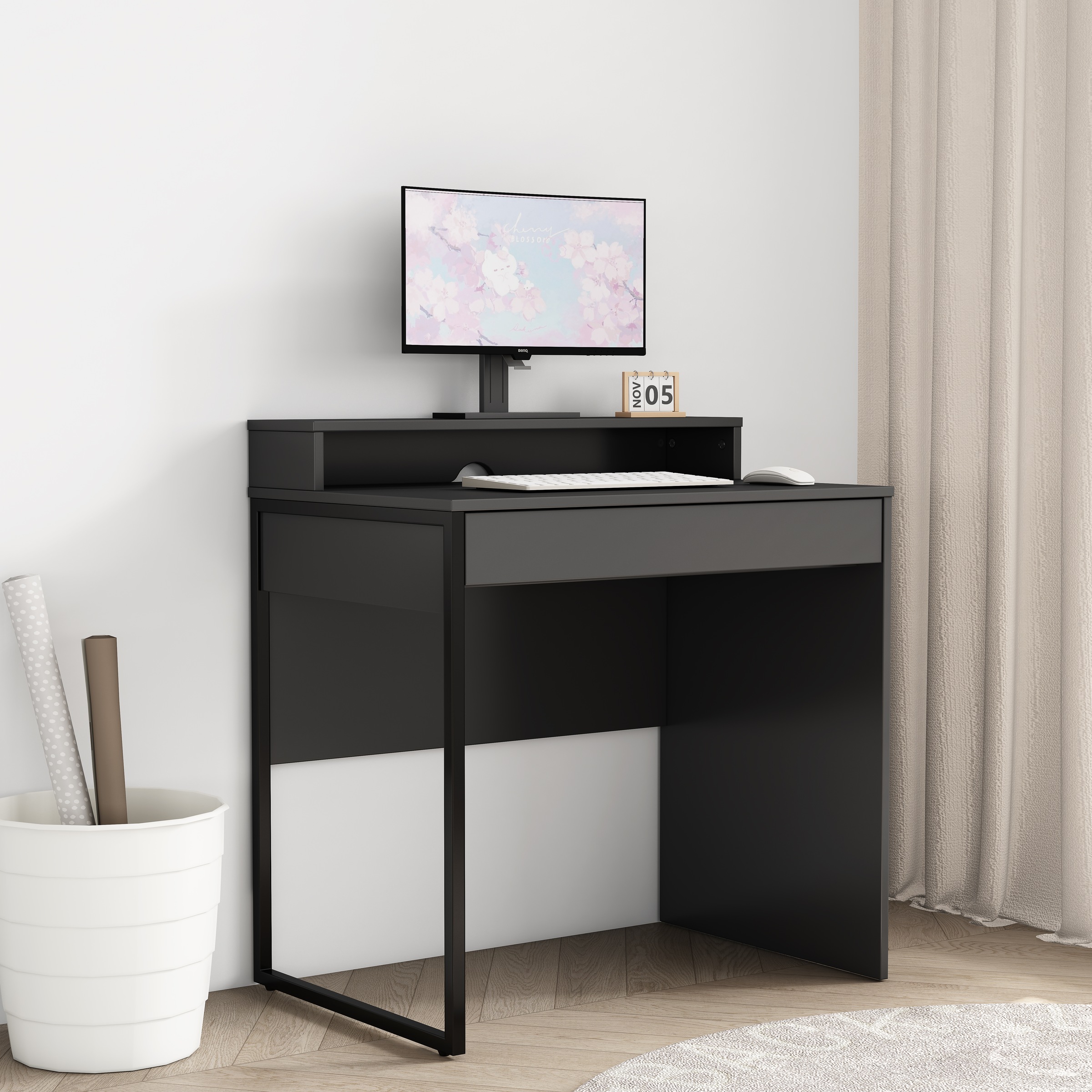 OTTO home Schreibtisch "Moid, Computertisch in modernem Design" Breite 80 cm, mit Schublade, Kabeldurchlass & Metallkufe