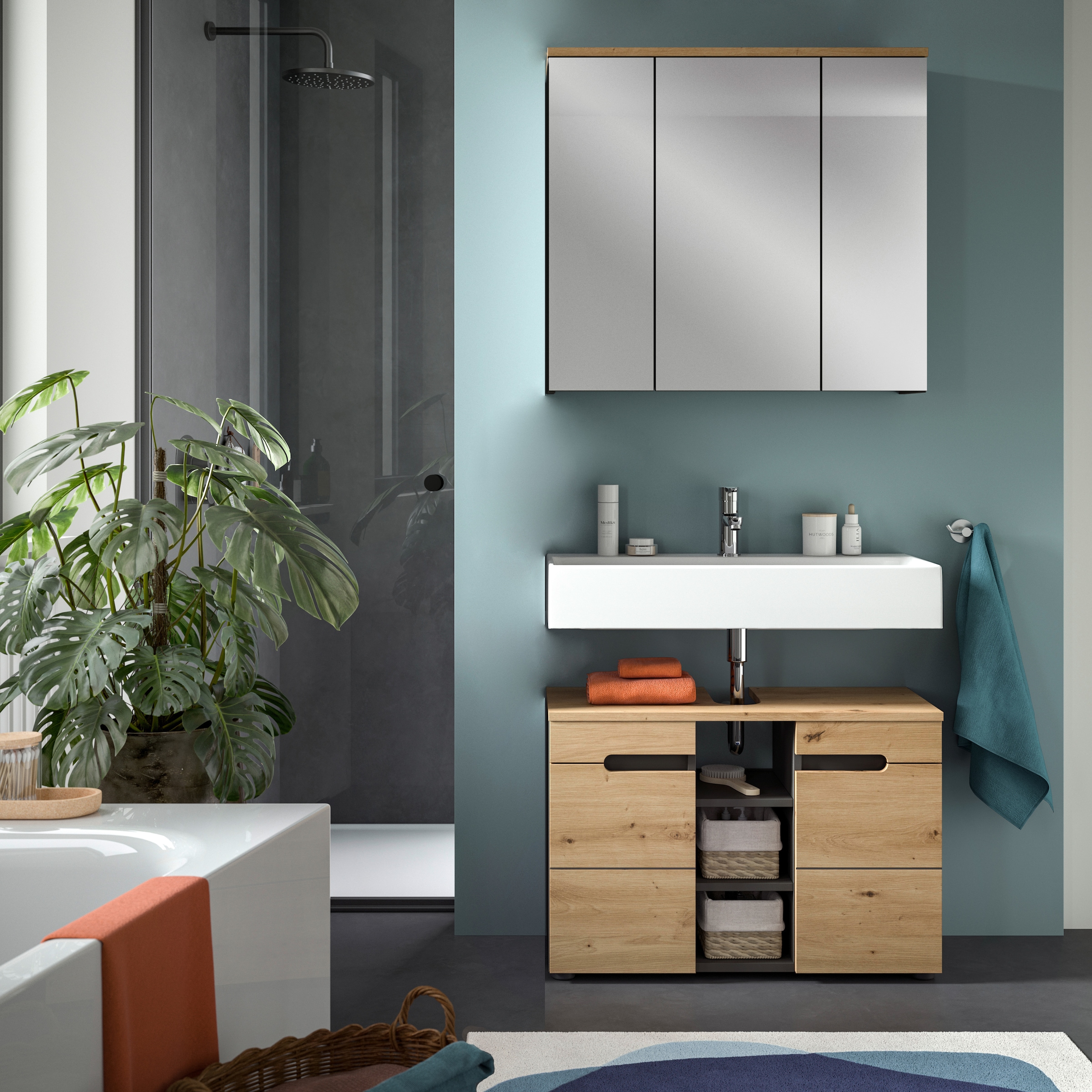 INOSIGN Badmöbel-Set »REHAT, 2-teilig, Breite 80 cm, mit Grifflosen Fronten, bestehend aus:« 2 Stk. tlg.
