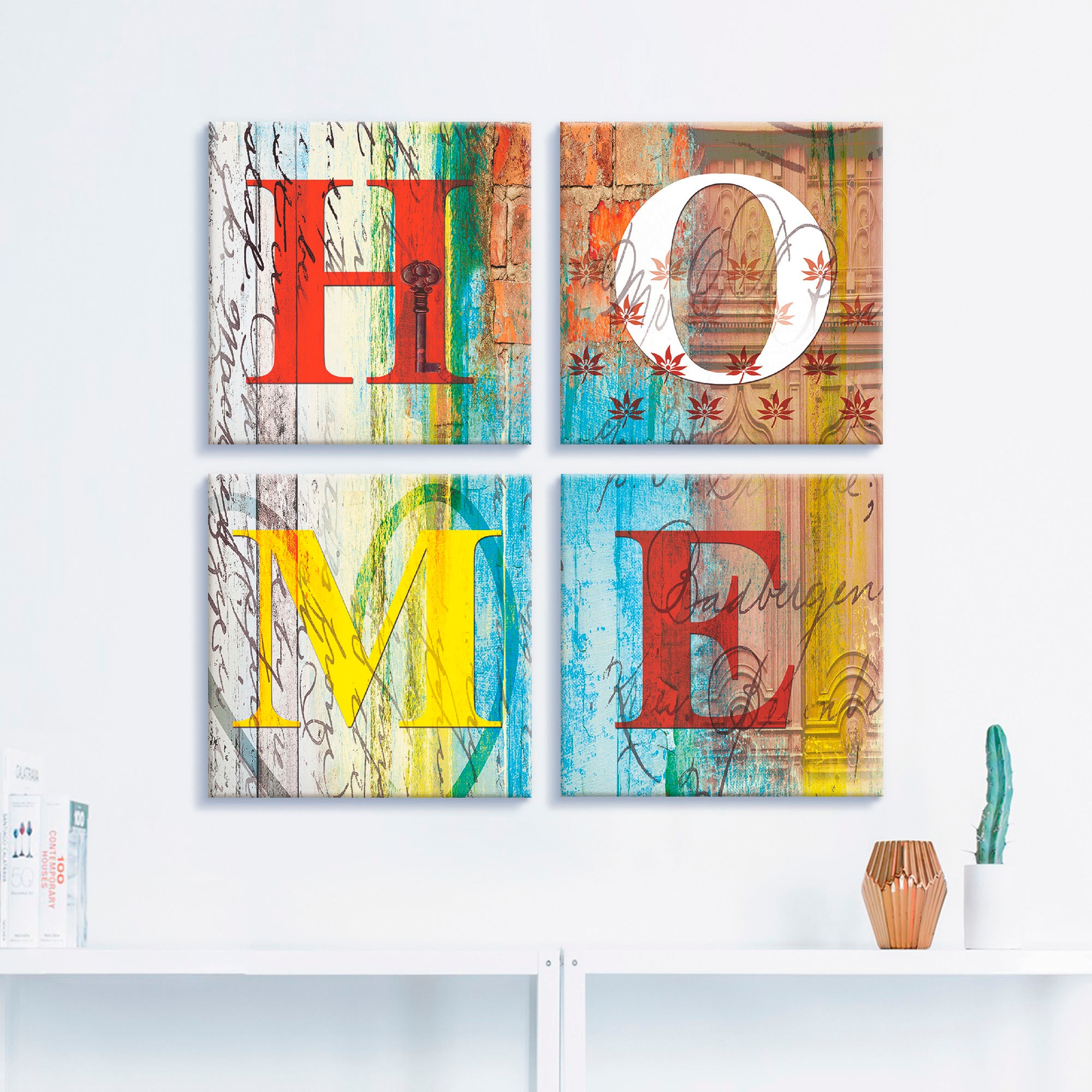 Artland Leinwandbild »Buntes Zuhause«, Sprüche & Texte, (4 St.), 4er Set, verschiedene Grössen