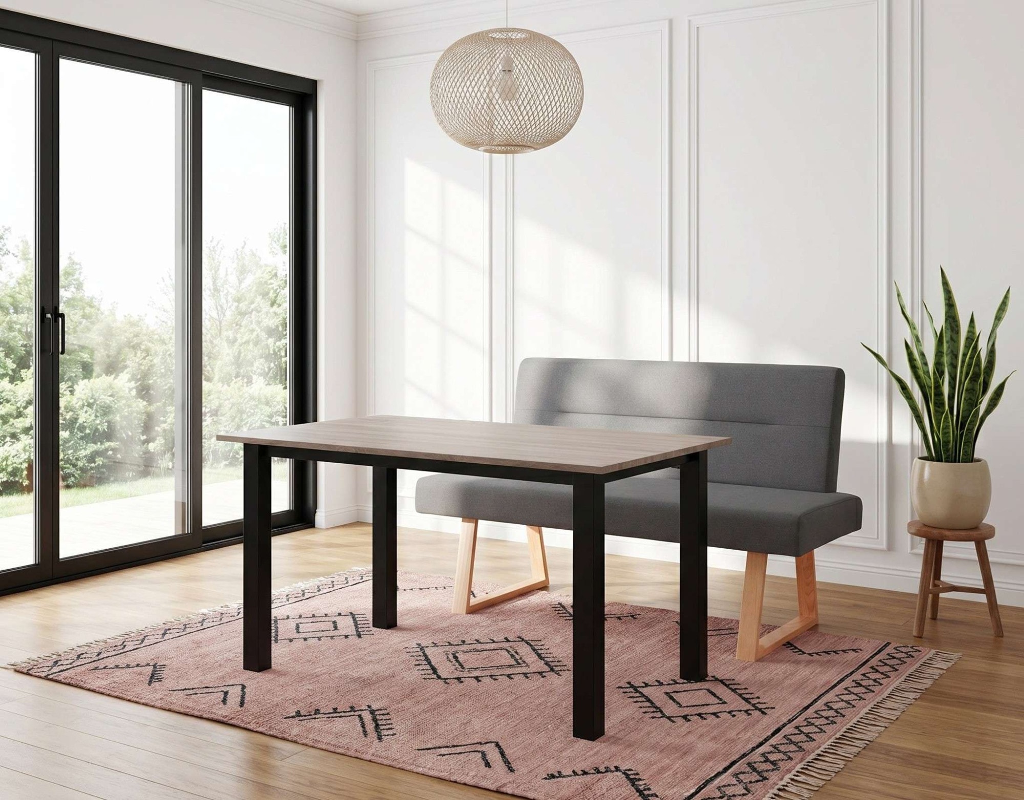 GOODproduct Essbank »Mellio« Beine aus massiver Eiche, pflegeleichtem Webstoff Bezug, Breite 140 cm
