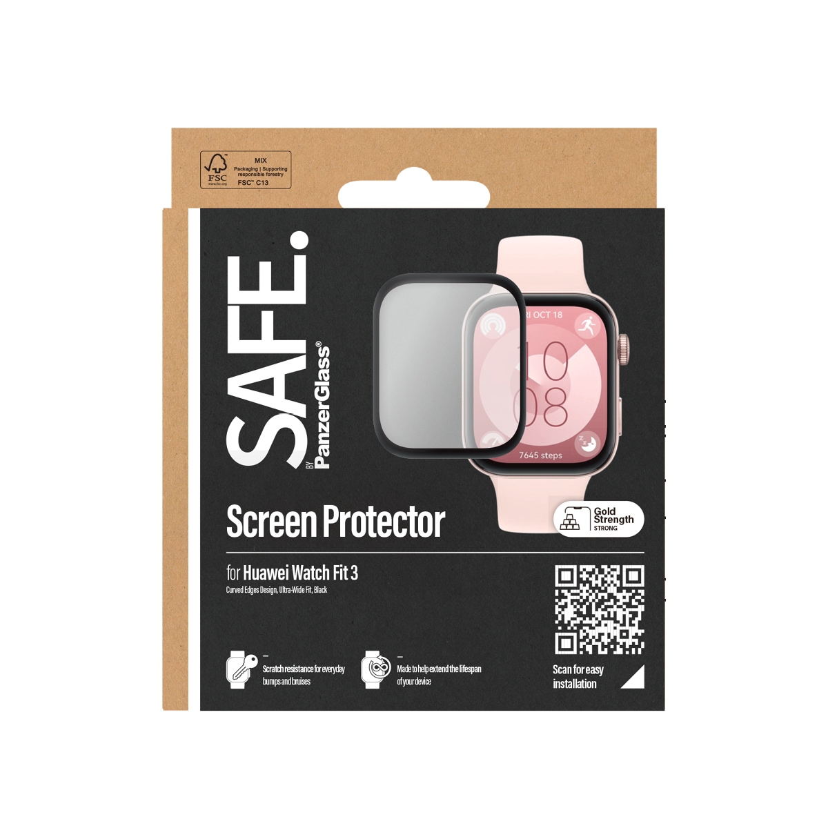 SAFE by PanzerGlass Displayschutzglas »Screen Protector«, für Huawei Watch Fit 3, Displayschutzfolie, Schutzfolie, Bildschirmschutz, kratz- & stossfest