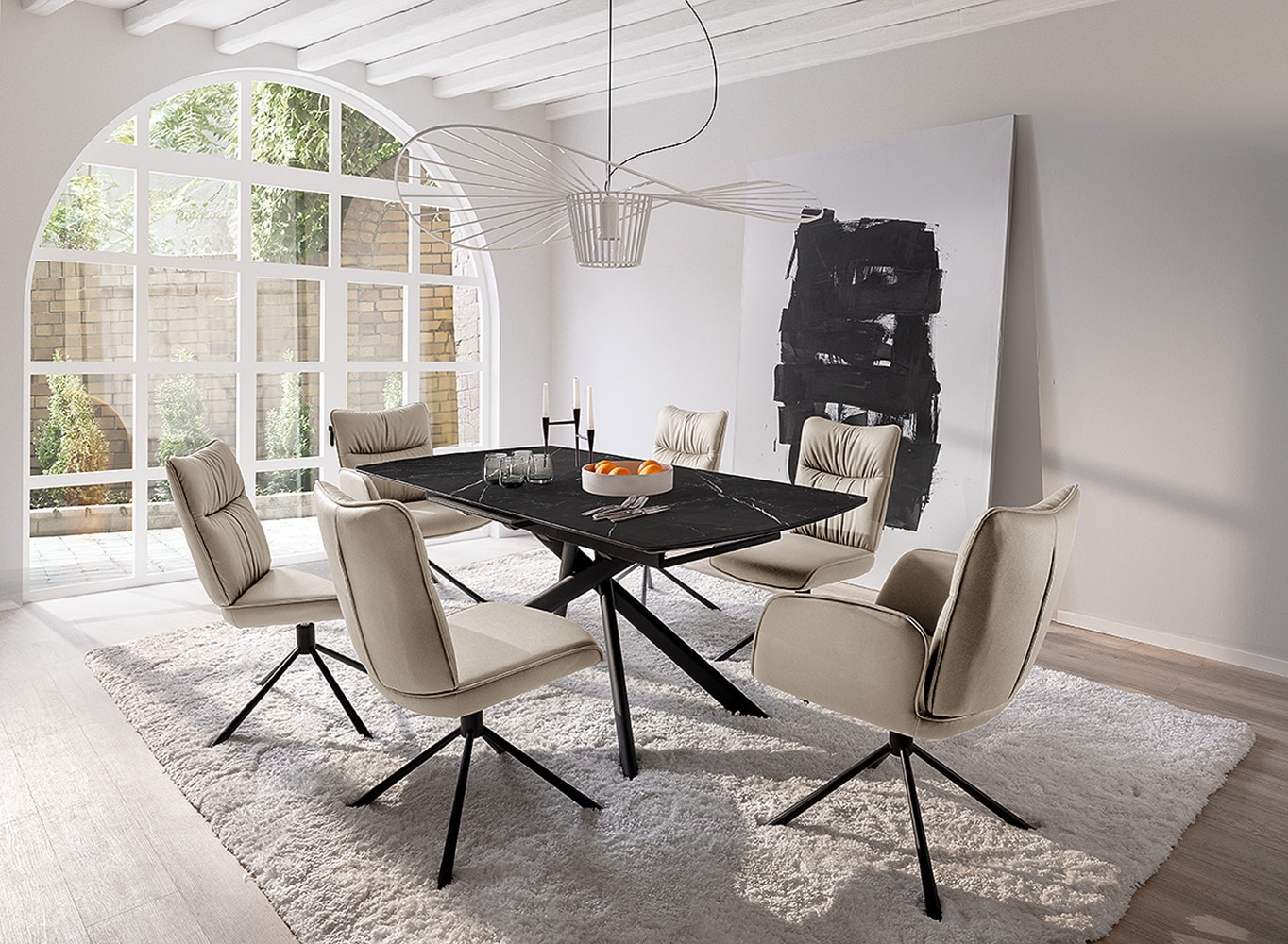 MCA furniture 4-Fussstuhl »MARIN Esszimmerstuhl (2er Set) - Stuhl«, (Set), 2 St., Microfaser, 360° drehbar, Metall schwarz, beweglichen Rücken, belastbar 120 kg
