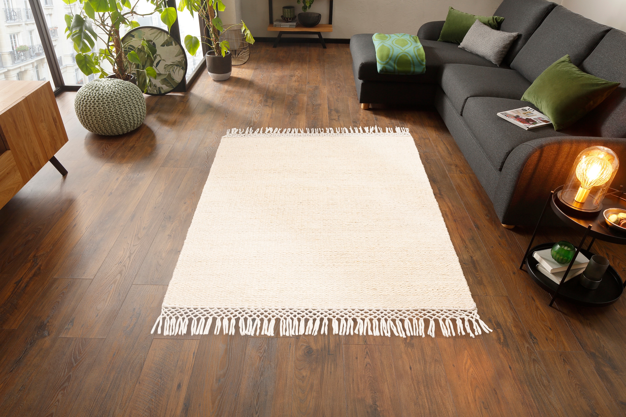 Home affaire Teppich »Amba«, rechteckig, 6 mm Höhe, flache Teppiche, Wendeteppich, Uni Farben, Wohnzimmer, Esszimmer