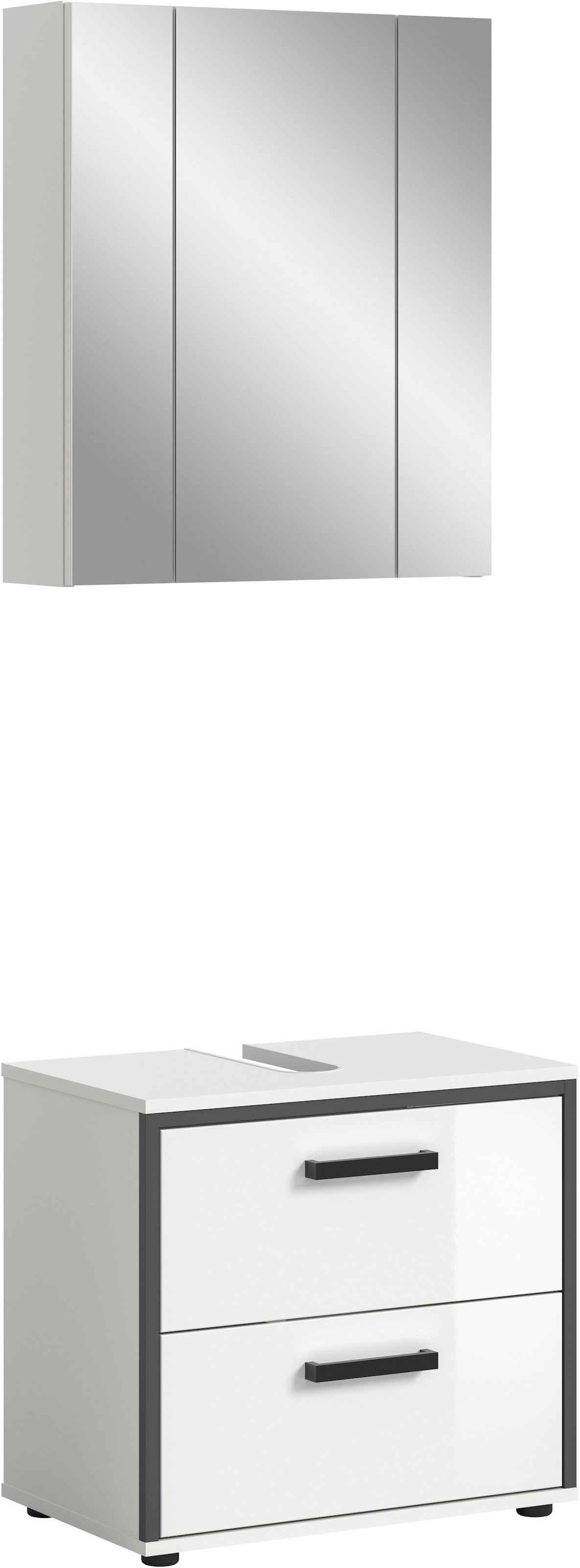 Image of welltime Badmöbel-Set "KAJO, 2-tlg. Badkombination, weiss hochglanz," Set, Set, best. aus: 1 Waschbeckenunterschrank, 1 Spiegelschrank, 2 Stk. tlg.