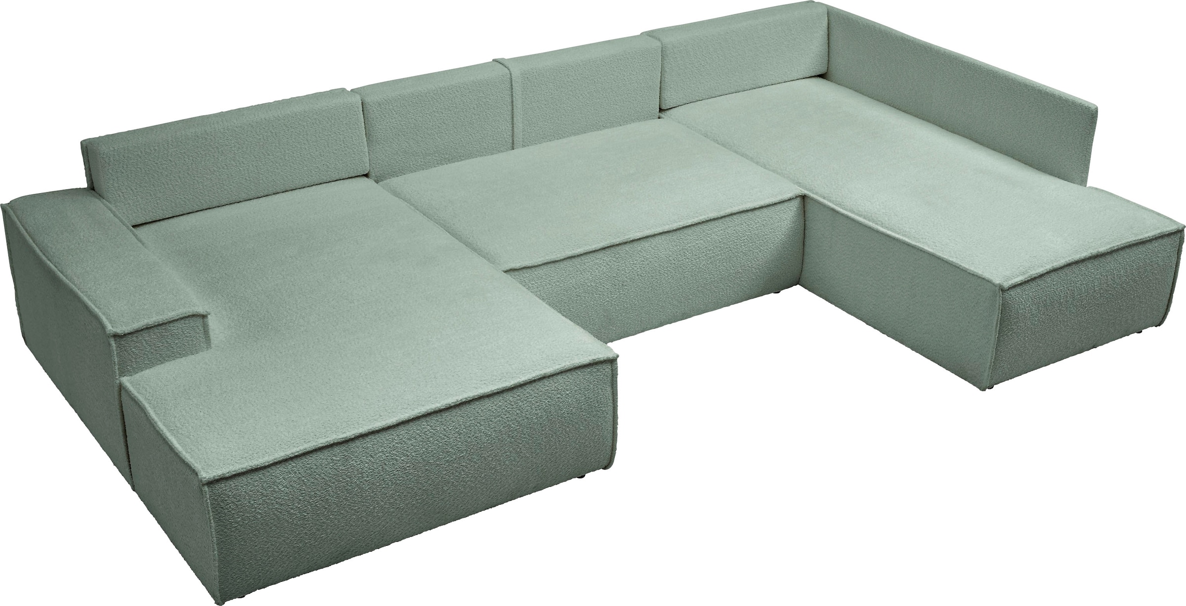 andas Wohnlandschaft »FINNLEY U-Form XXL 329 cm, Schlafsofa, Schlaffunktion m. Bettkasten«, (194/139 cm), Bouclé, Struktur und Cord