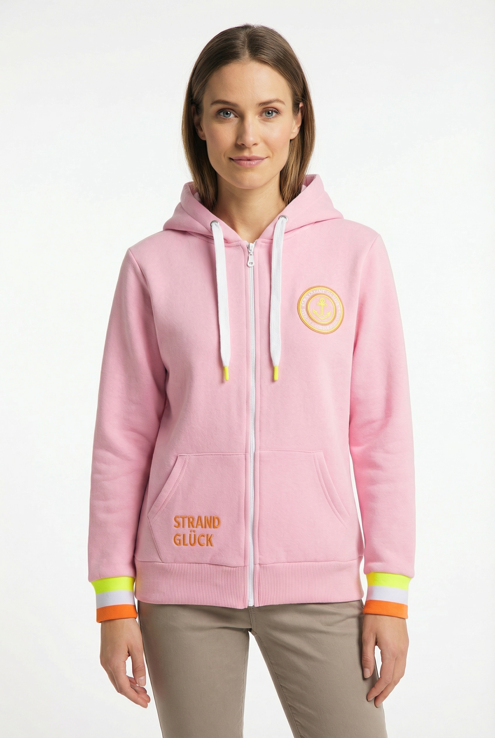 Image of Zwillingsherz Kapuzensweatjacke Regular-Fit, Kapuze, Langarm, Reissverschluss, Neon-Details