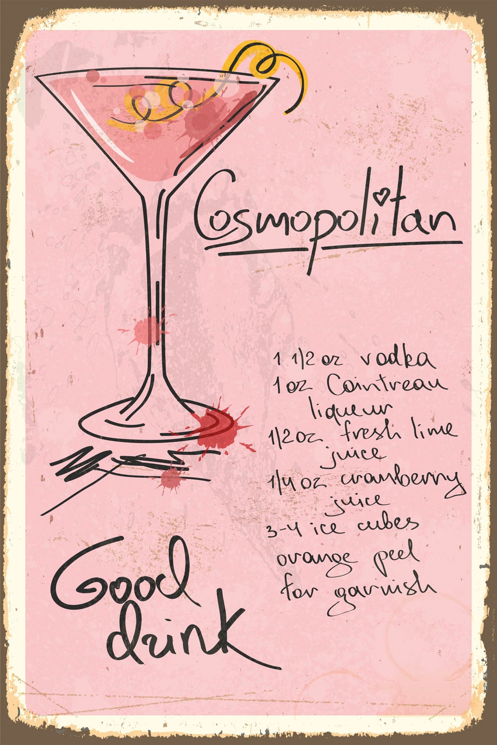 queence Metallbild »Cosmopolitan«, Schriftzüge-Schriftzug-Getränke, (1 St.), Stahlschilder