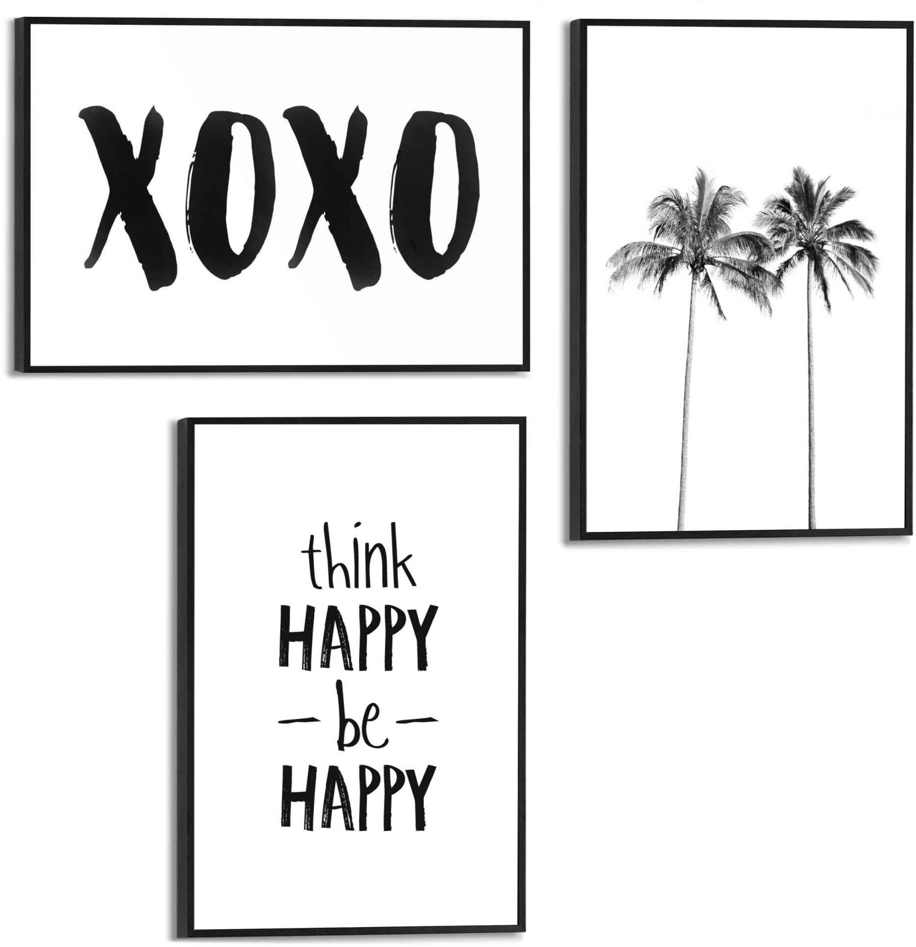 Image of Reinders! Wandbild »Wandbilder Set Be Happy Modern Art - Text - Palmbaum - Glück«, Schriftzug, (3 St.) bei Ackermann Versand Schweiz