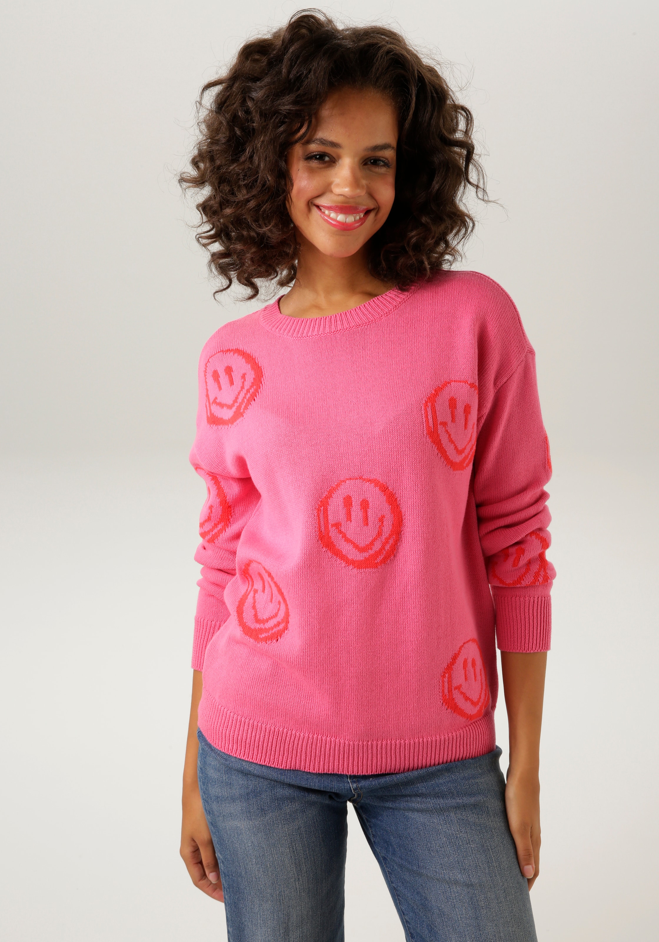 Aniston CASUAL Strickpullover, mit eingestrickten Smileys - NEUE KOLLEKTION