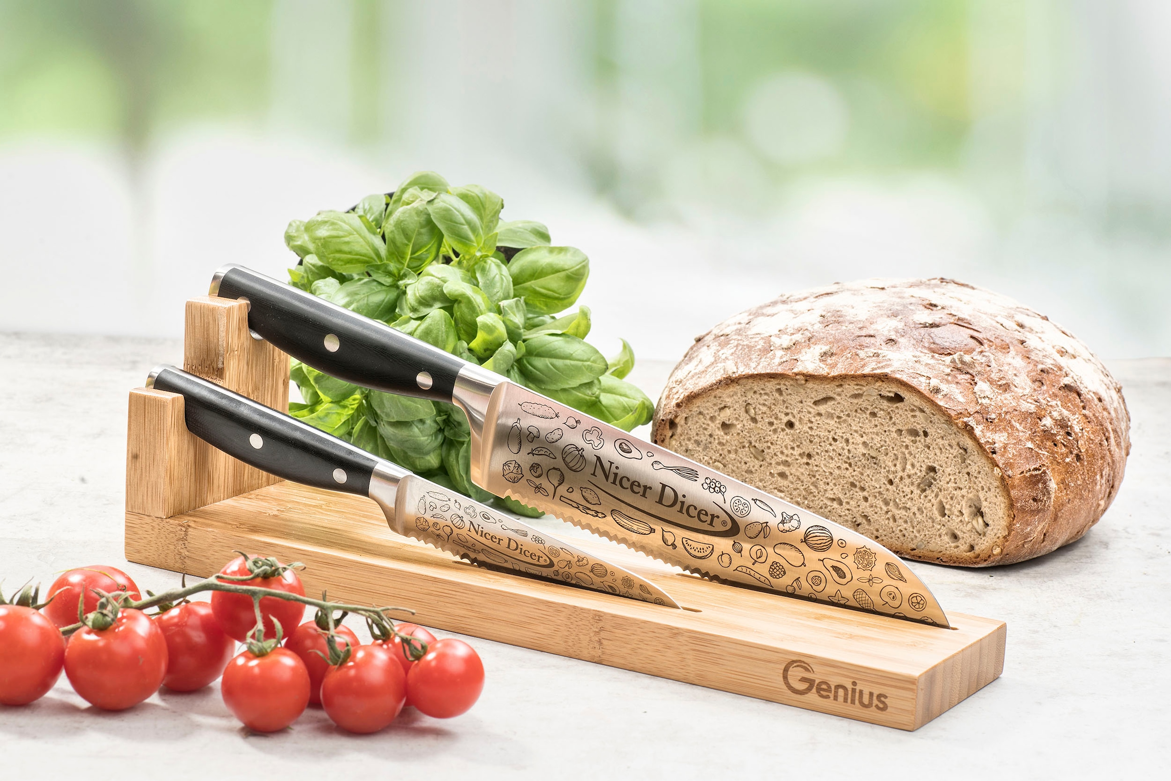 Genius Bloc à couteaux »Nicer Dicer Knife Pro« perfekter Aufbewahrungsort für Messer, Bambus