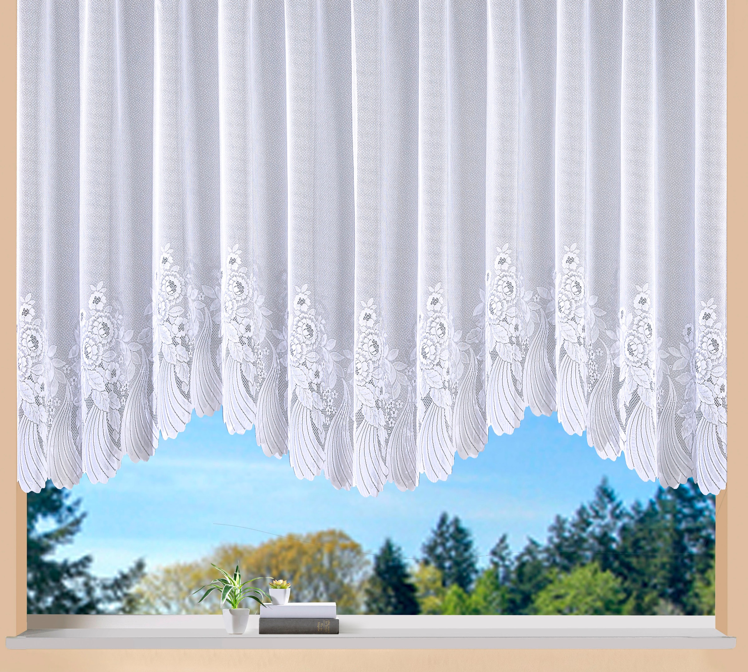 Image of Weckbrodt Bogenstore "Savannah" Kräuselband 1 Stk. tlg. Jacquard, Bogenstore, halbtransparent, Bordüre, Kante, floral, Store