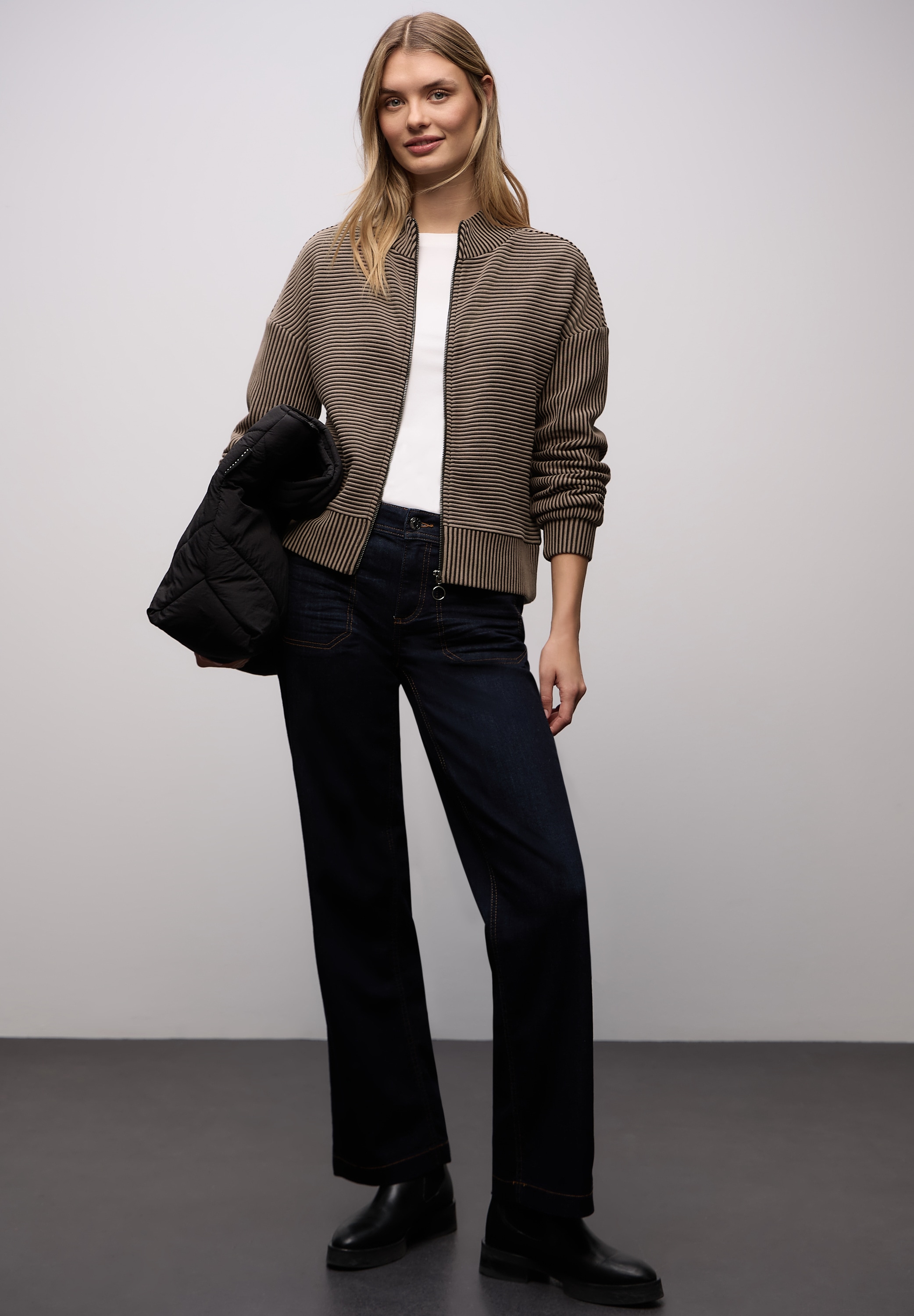 STREET ONE Strickjacke Sweatjacke in Two-Tone-Optik