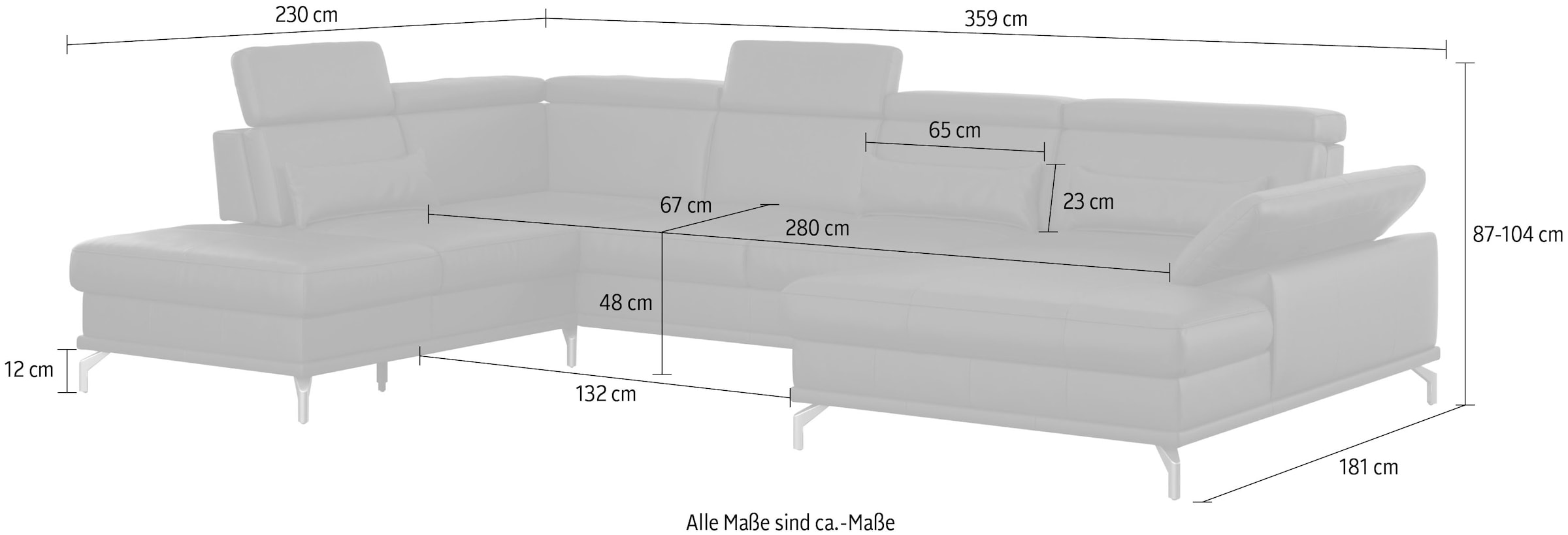 sit&more Wohnlandschaft »Cabrio U-Form, mit Sitztiefenverstellung, Arm- und Kopfteilverstellung«, 3 Nierenkissen, Federkern, optional Bettfunktion und Stauraum