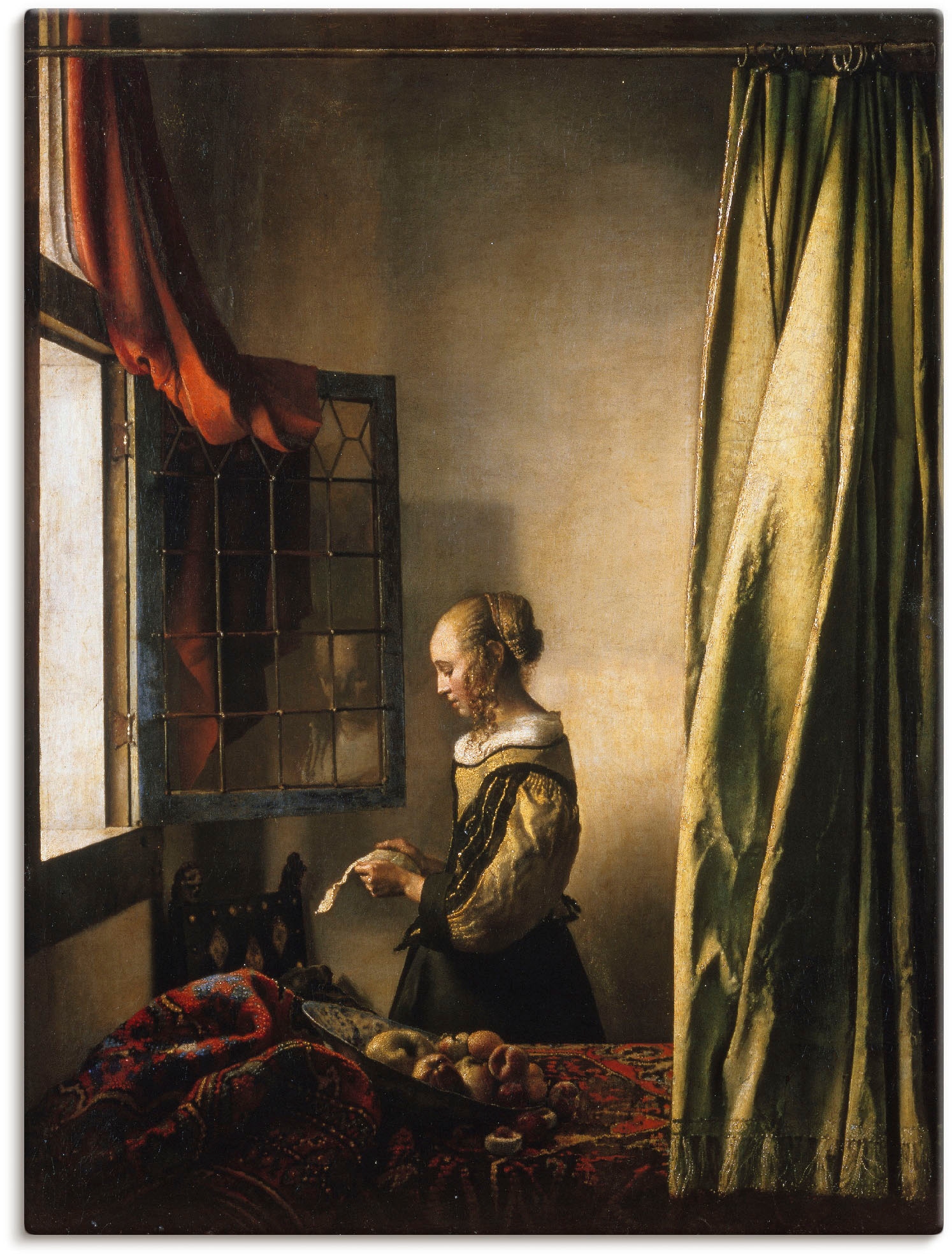 Image of Artland Leinwandbild "Briefleserin am offenen Fenster. Um 1658" Frau 1 Stk. tlg. auf Holzrahmen gespannt