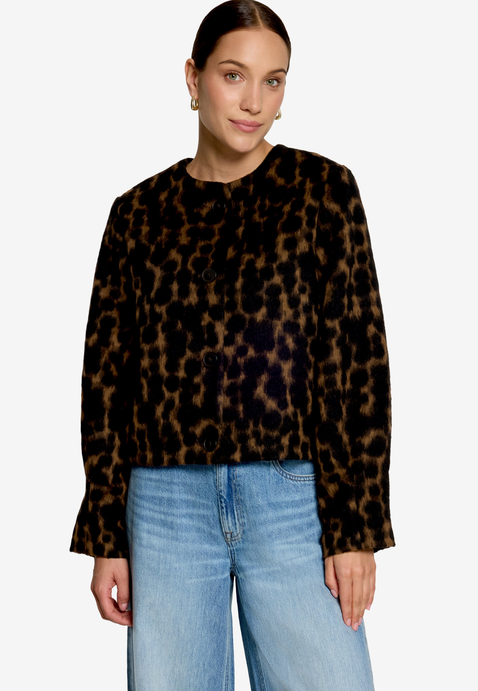 Image of Zero Kurzblazer Flauschige Jacke mit Knöpfen / gemusterter Animal-Look