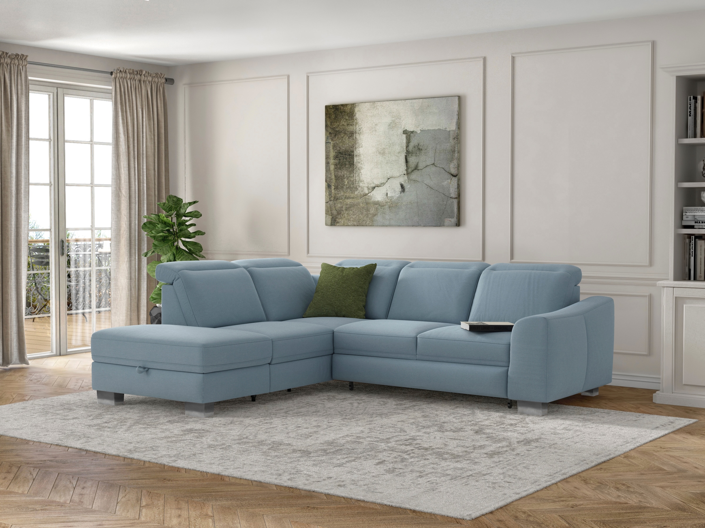 sit&more Ecksofa »Dundee L-Form«, mit Federkern und Edelstahlfüssen, wahlweise mit Kopfteilverstellung