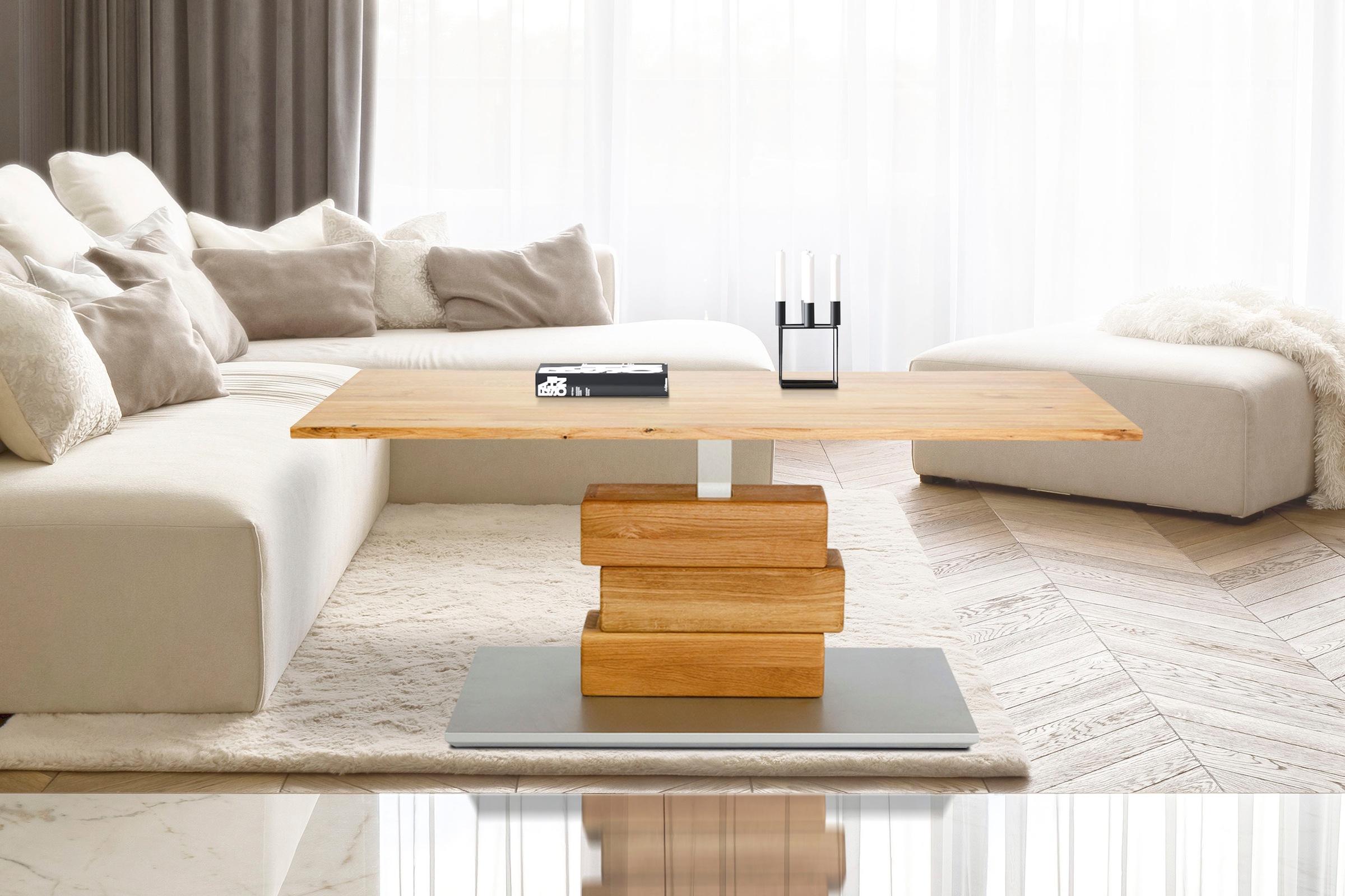 Image of Home affaire Couchtisch »Jan«, aus massiver Wildeiche, höhenverstellbar von 47 auf 66 cm bei Ackermann Versand Schweiz