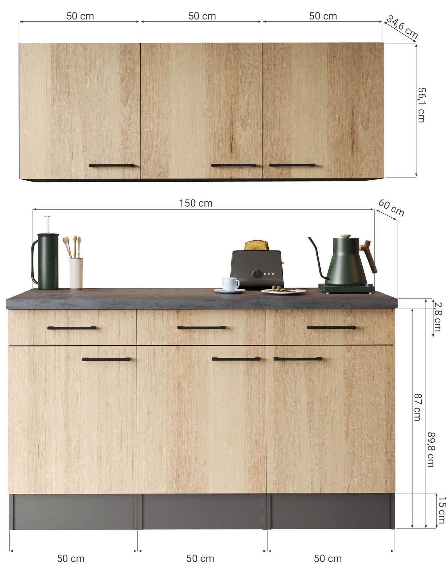 RESPEKTA Sideboard »Oliver« zerlegt, mit Soft Close Funktion, inkl. Oberschränke, Breite 150 cm