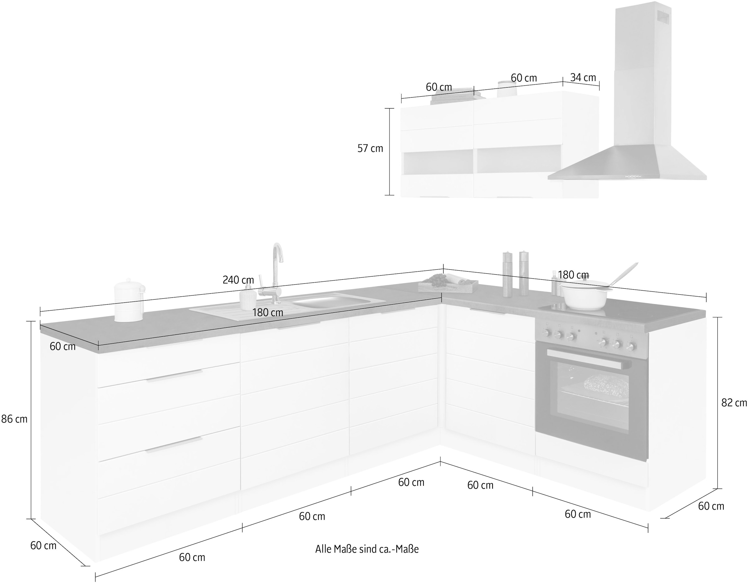 KOCHSTATION Winkelküche »KS-Luhe« Stellbreite 240x180 cm, wahlweise mit oder ohne E-Geräten, MDF-Fronten