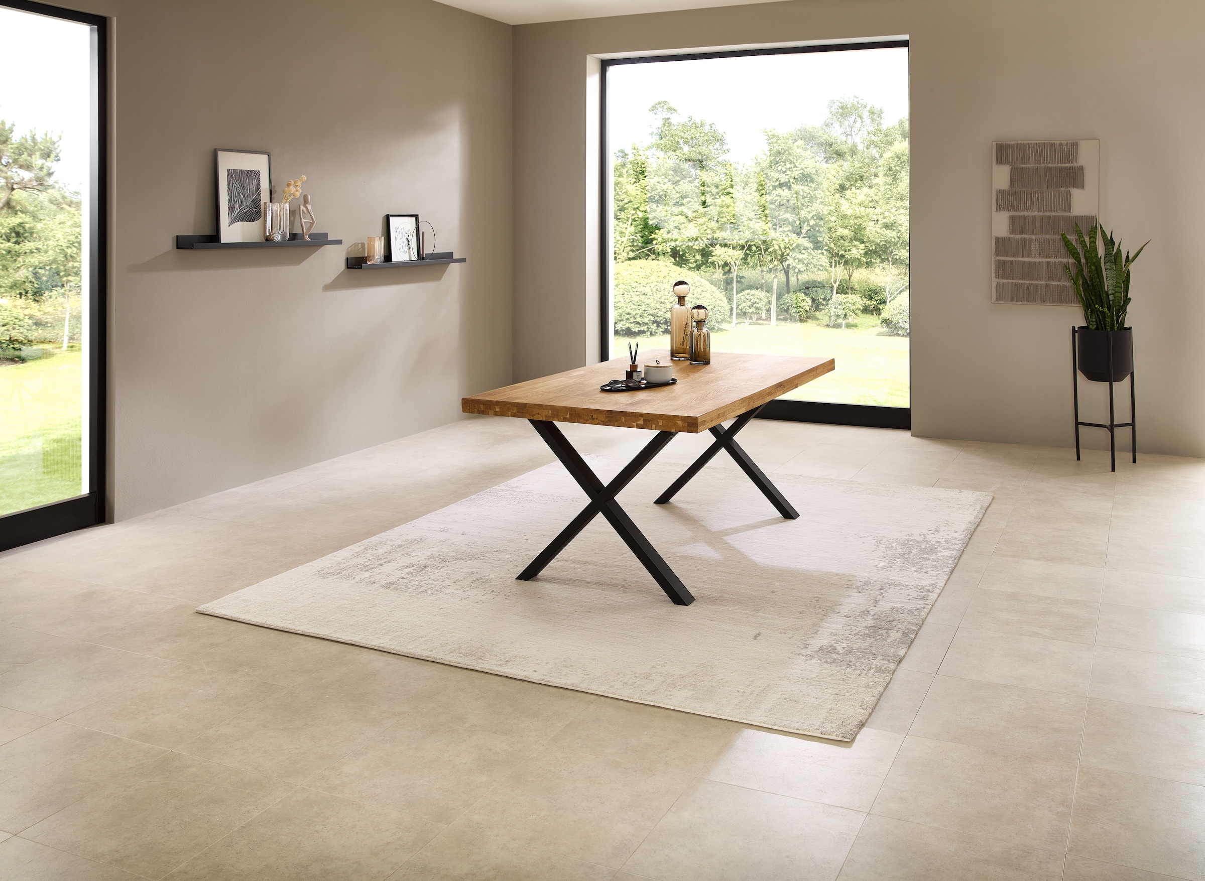 Stolkom Table de salle à manger »Chris Esszimmertisch Eiche Massivholz, BxHxT 110x47x70 cm« Gerade Kante, Industrial Style Eiche Massivholz