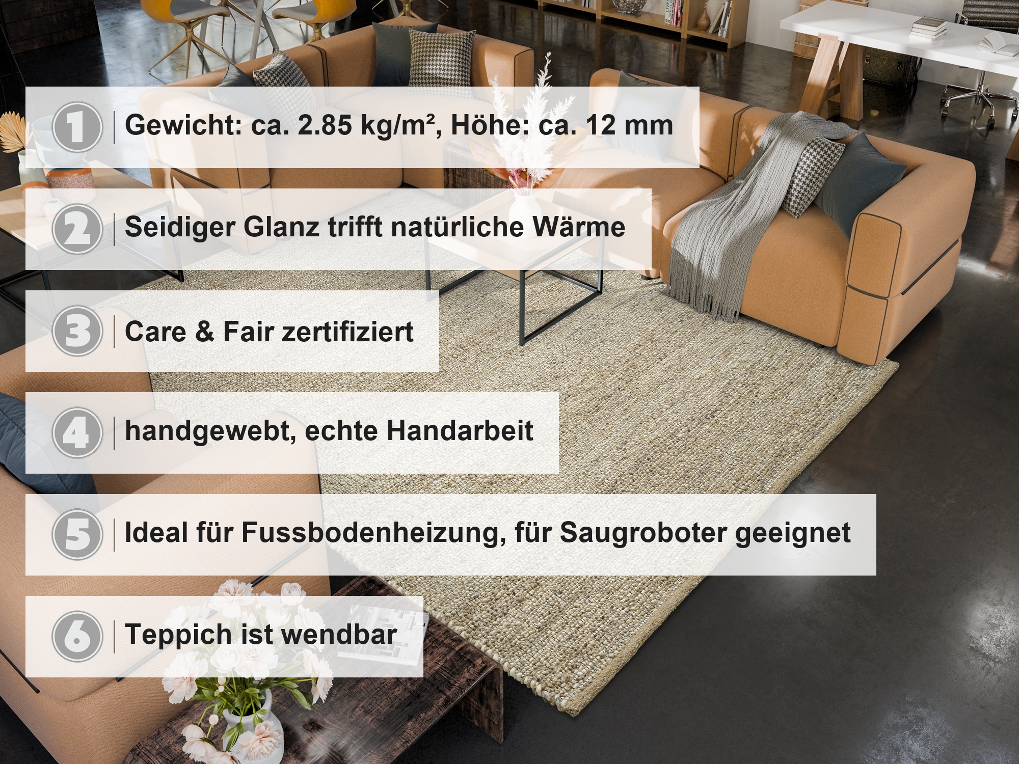 OCI DIE TEPPICHMARKE Tapis en laine »COUNTRY HANDWEB« Rectangulaire 12 mm Höhe 95 % laine, tissé main, fibres naturelles, tapis réversible, salon