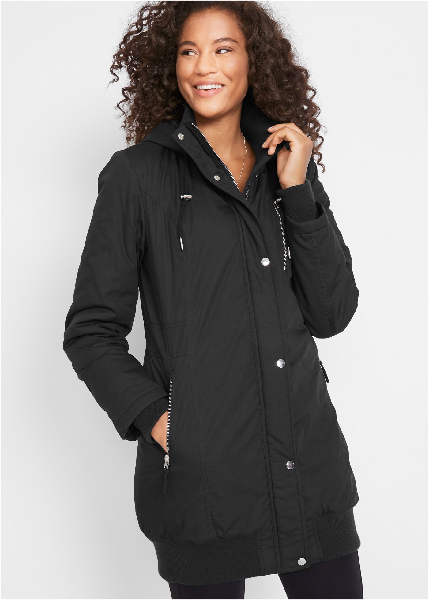 Image of bonprix Langjacke "Longjacke mit Kapuze, wattiert" mit Kapuze aus Baumwolle, Slim fit, mit Kapuze, mit Reissverschlusstaschen