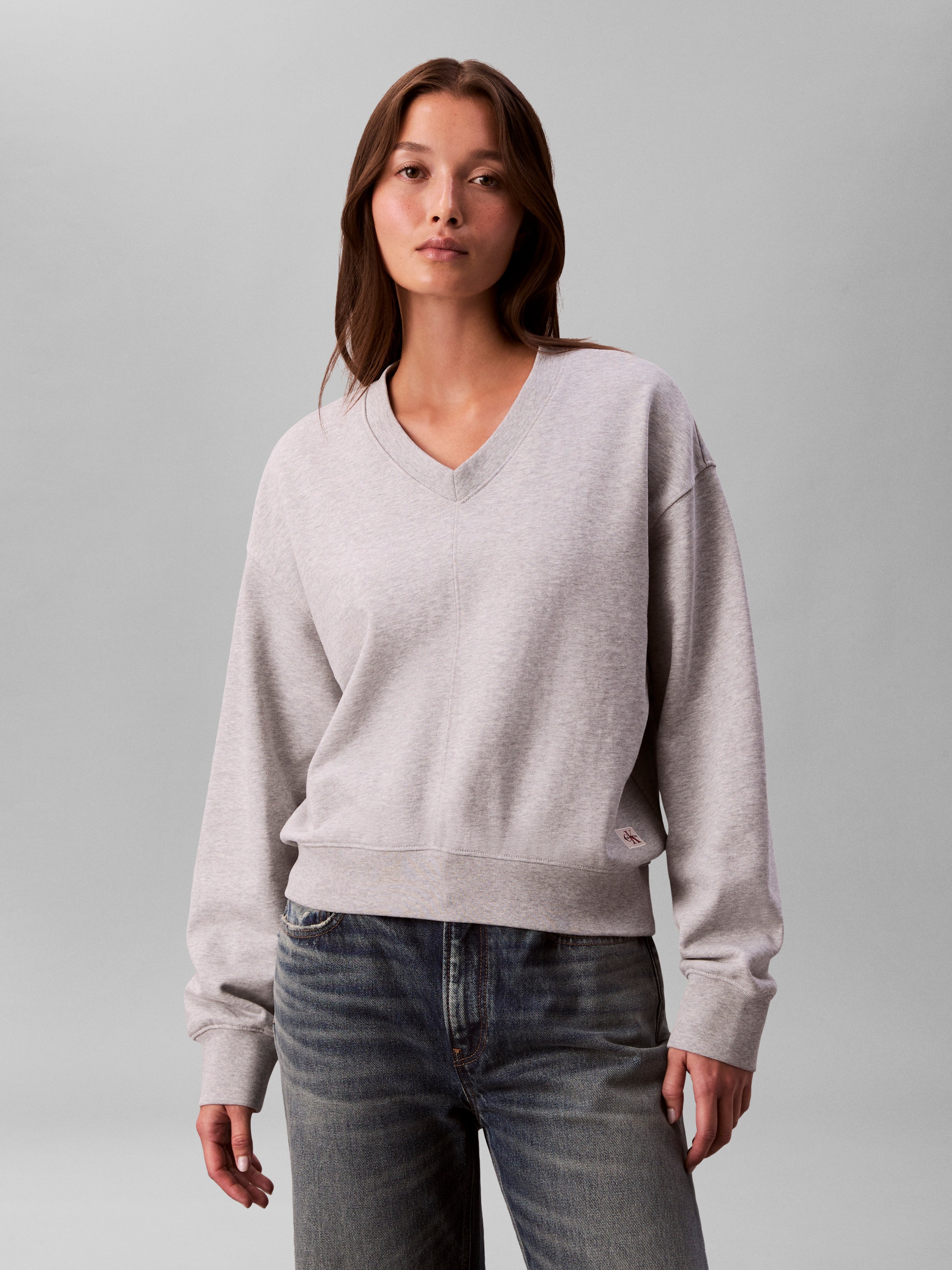 Image of Calvin Klein Jeans Sweatshirt "LS TERRY WOVEN LABEL VNK SWEATSH", Regular fit mit V-Ausschnitt