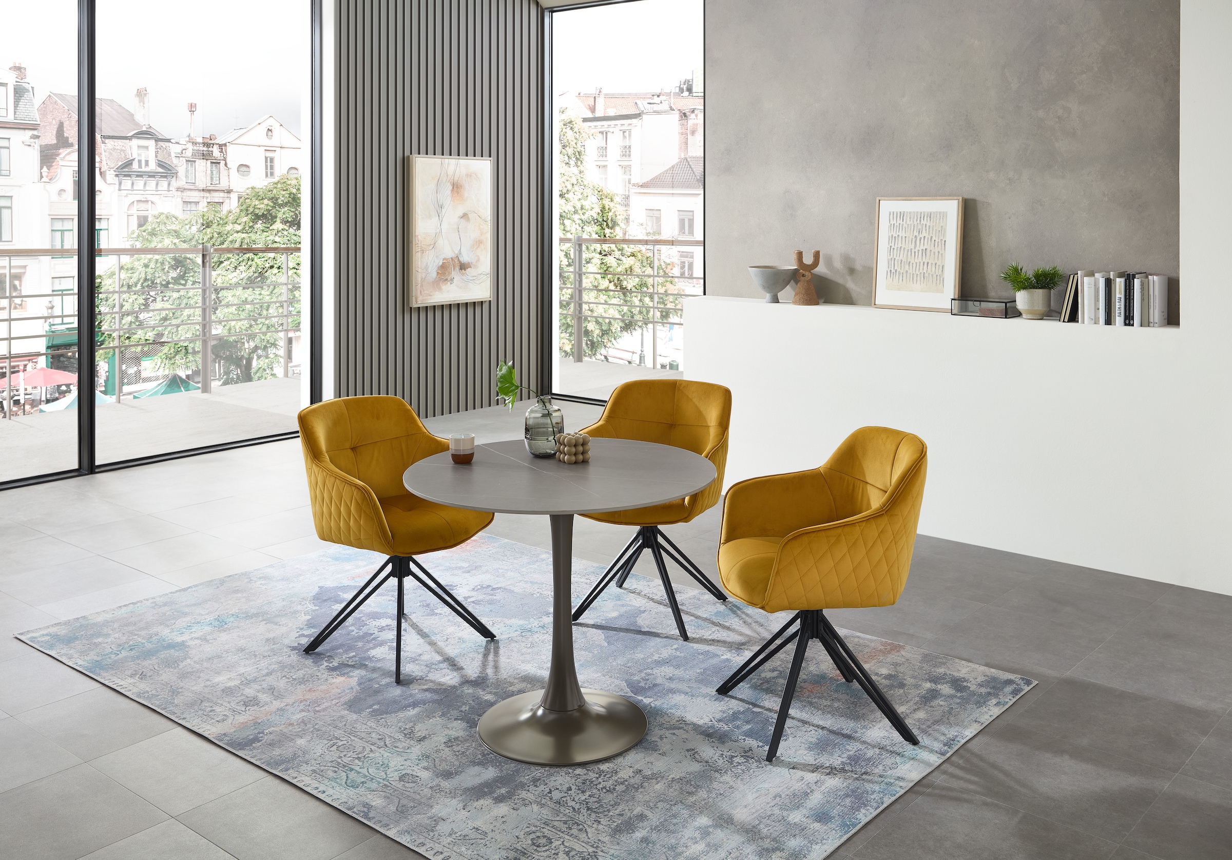 Stolkom Esstisch »Josh Esszimmertisch rund Keramik, marmoriert, BxH 90x75 cm«, Keramikoberfläche marmoriert, Wahlweise in weiss, grau oder schwarz