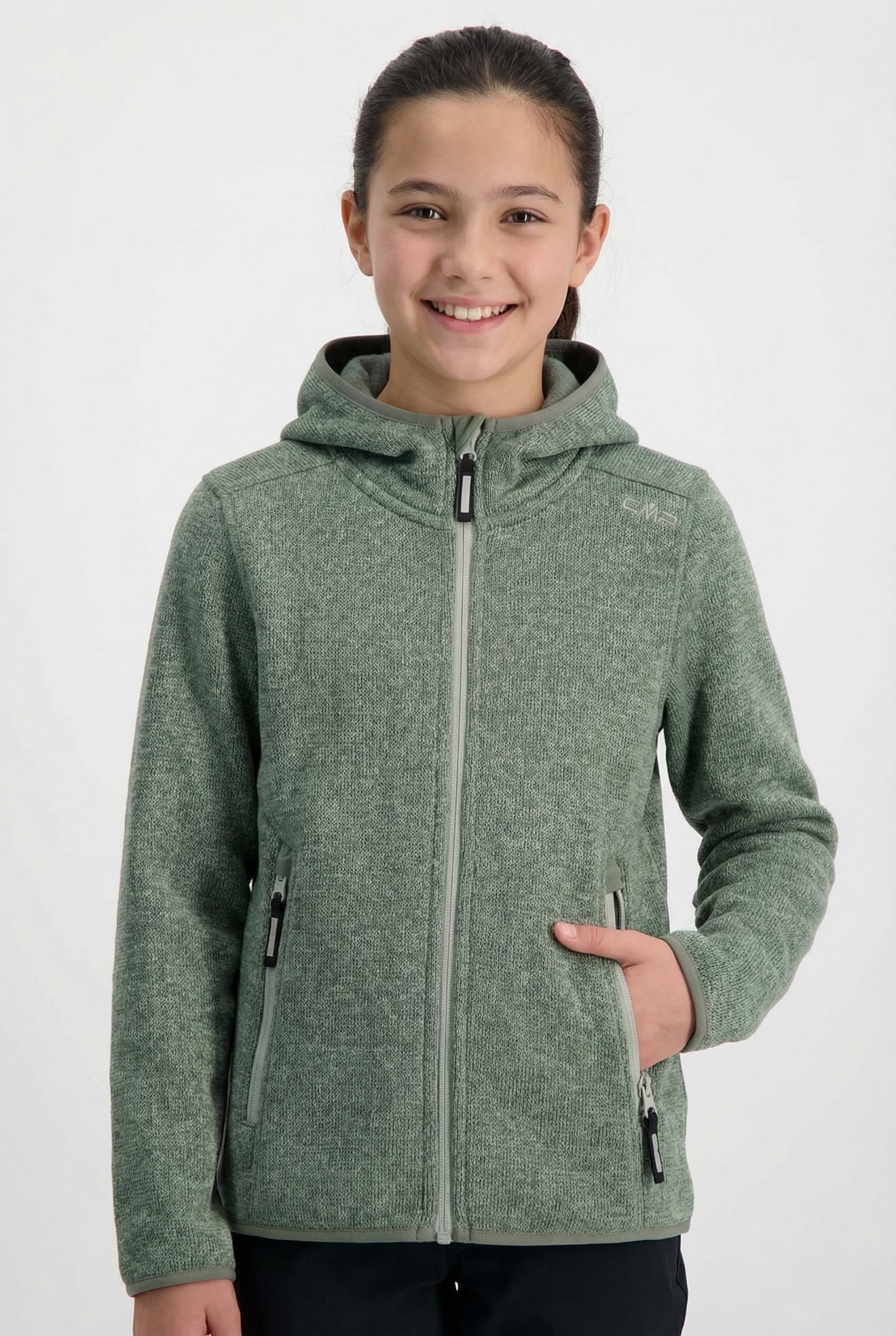 CMP Strickfleecejacke mit Kapuze Übergangsjacke für Kinder, mit Kapuze, mit Reissverschlusstaschen