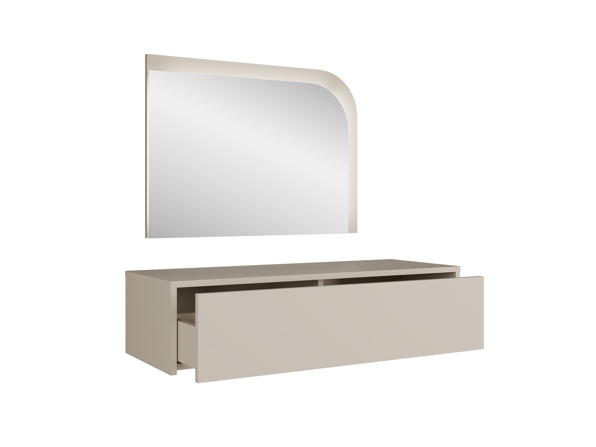 GOODproduct Schminktisch »NANCY wandhängender Frisiertisch mit Spiegel, Beleuchtung, cashmere« Kosmetiktisch mit Schublade, LED, Soft-Close, B/T/H 93/35/23,2 cm