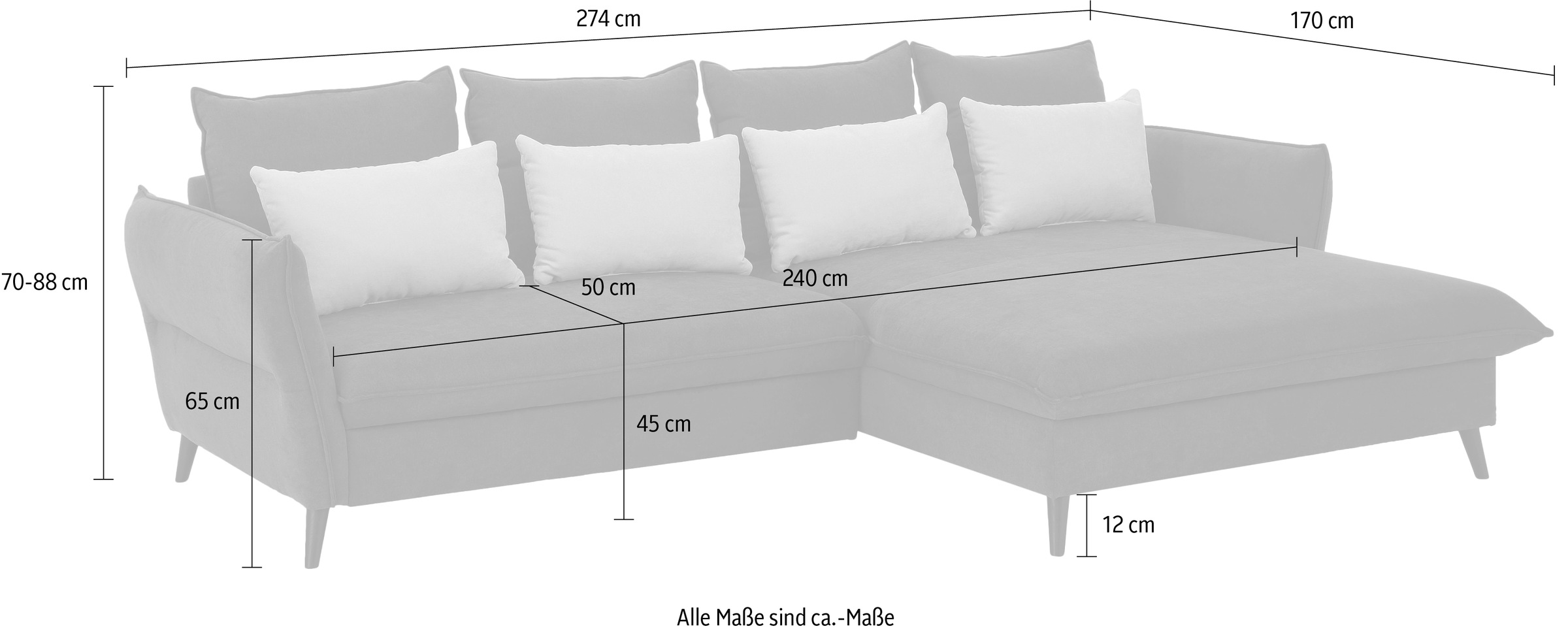 Home affaire Ecksofa »Tirano, moderne Optik, komfortabel, Breite 274cm,L-Form«, wahlweise mit Bettfunktion und Bettkasten