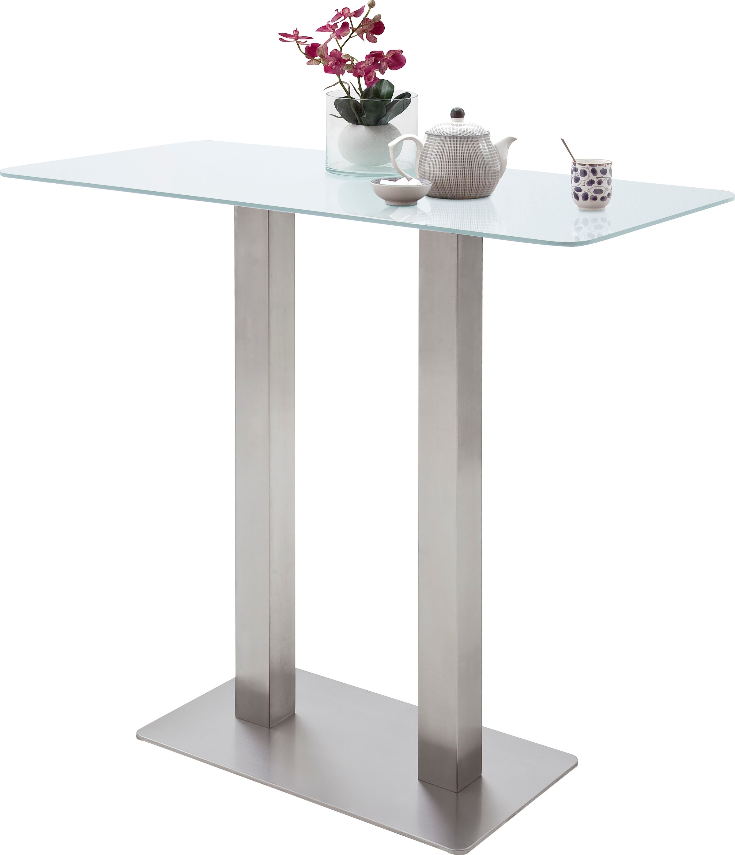 MCA furniture Table de bar »Zarina« Bartisch mit Glaskeramik Tischplatte mit Edelstahl Gestell
