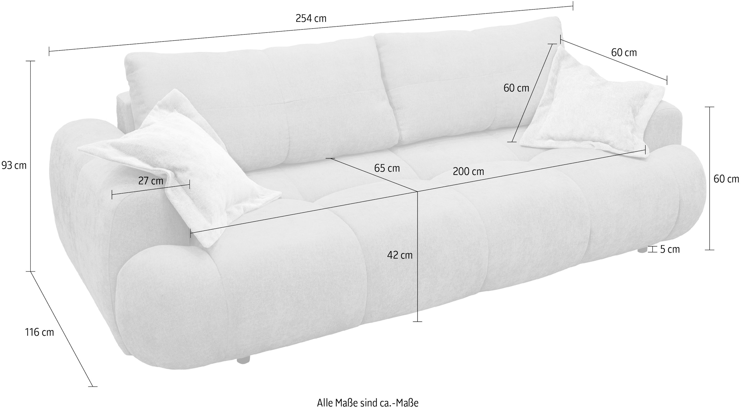 exxpo - sofa fashion 3-places »Alessano, 254 cm breit, modern & gemütlich« Verlässliche Qualität, inkl.Bettfunktion, Bettkasten, 2x Plaidskissen